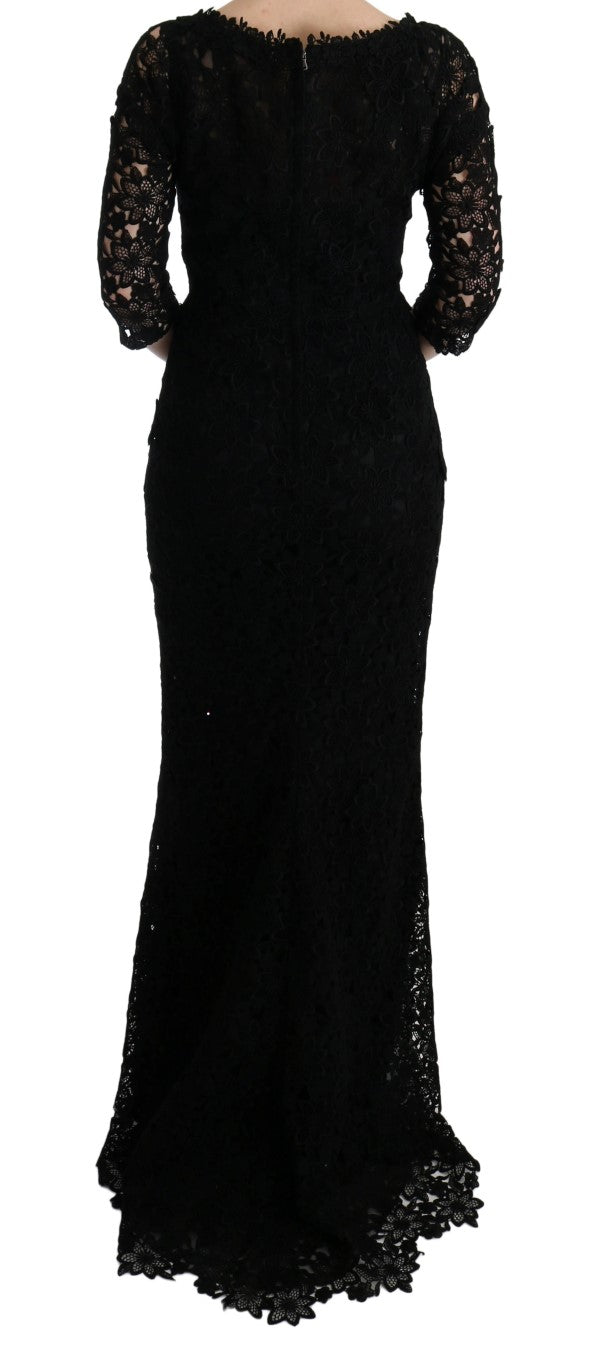 Dolce & Gabbana Black Floral Ricamo Sheath Long Dress - PreLoved & Luxe