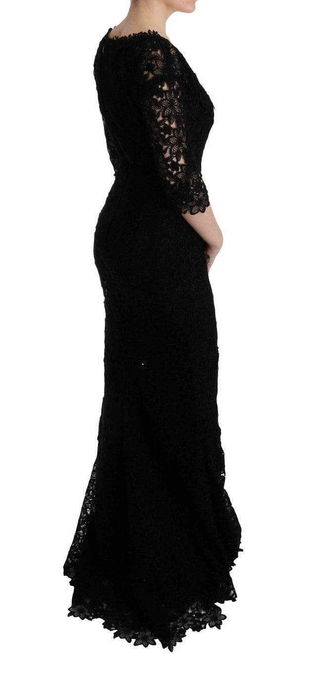 Dolce & Gabbana Black Floral Ricamo Sheath Long Dress - PreLoved & Luxe