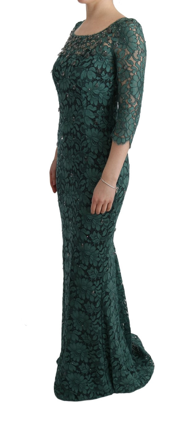 Dolce & Gabbana Green Floral Crystal Ricamo Sheath Dress - PreLoved & Luxe