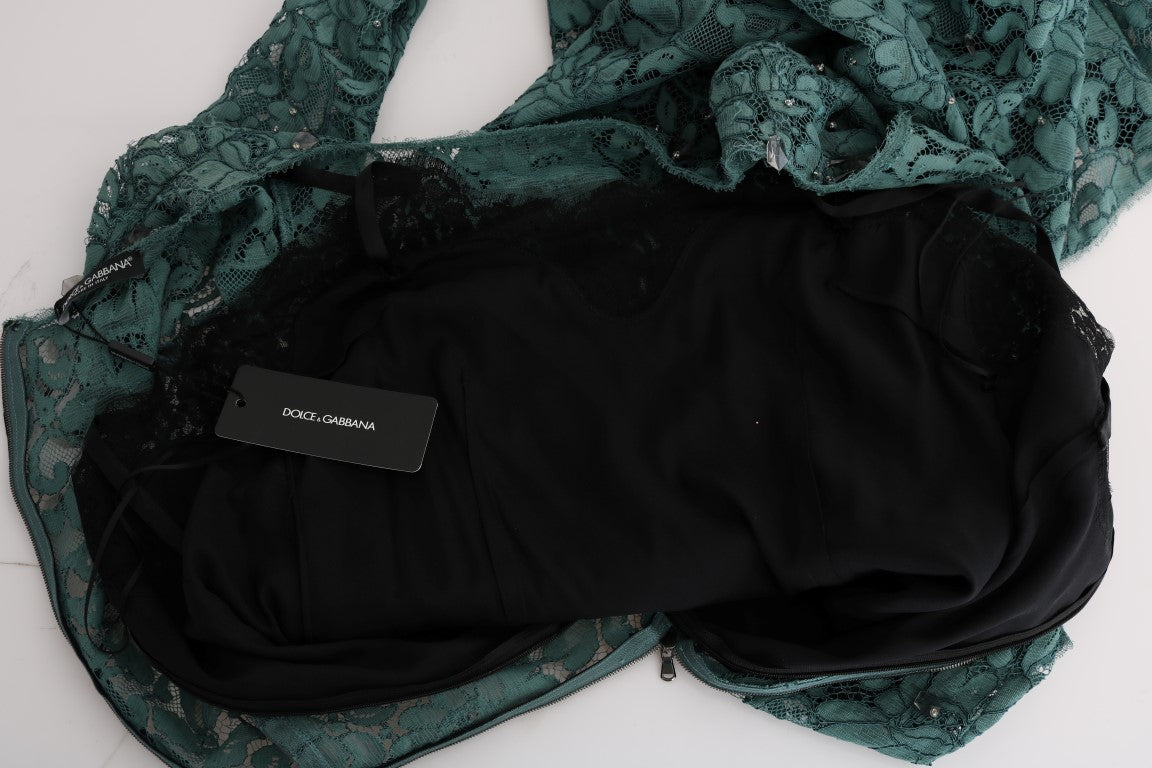 Dolce & Gabbana Green Floral Crystal Ricamo Sheath Dress - PreLoved & Luxe