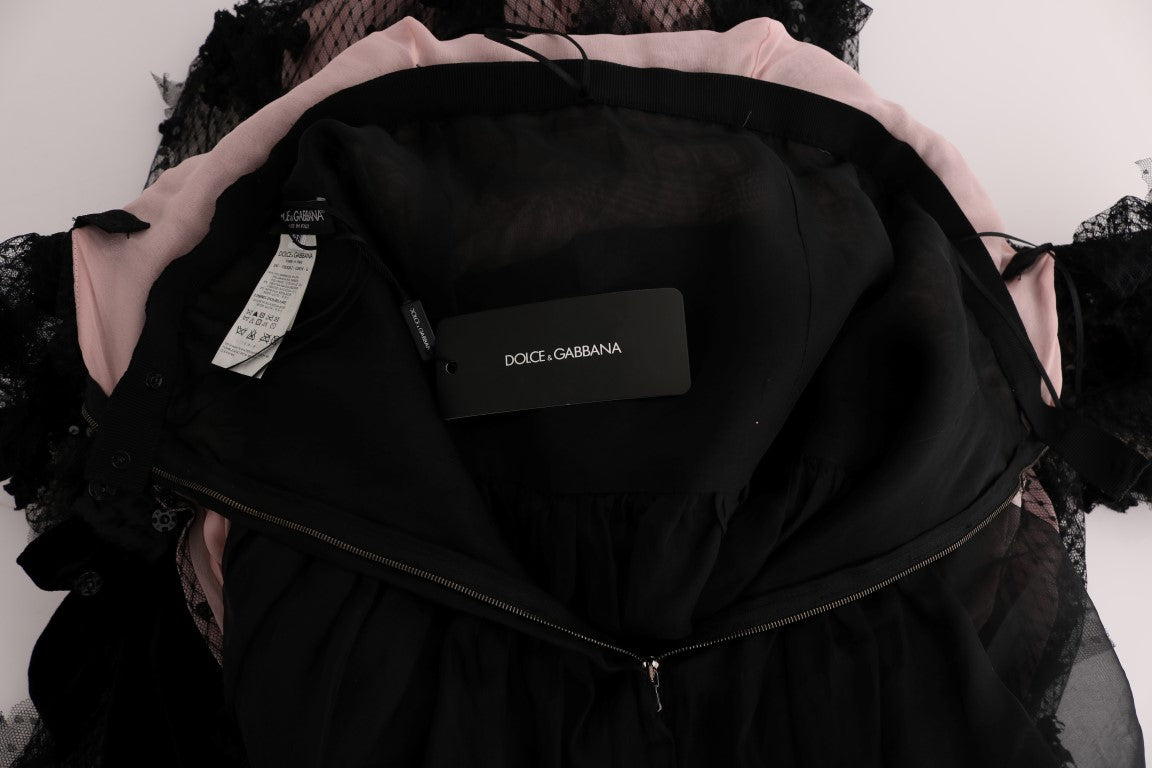 Dolce & Gabbana Black Pink Silk Applique Shift Dress - PreLoved & Luxe