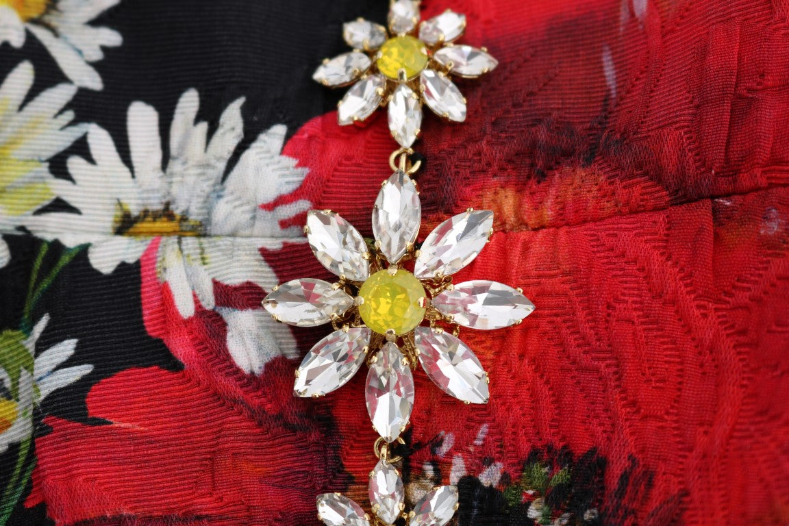Dolce & Gabbana Multicolor Silk Floral Crystal Long Maxi Dress