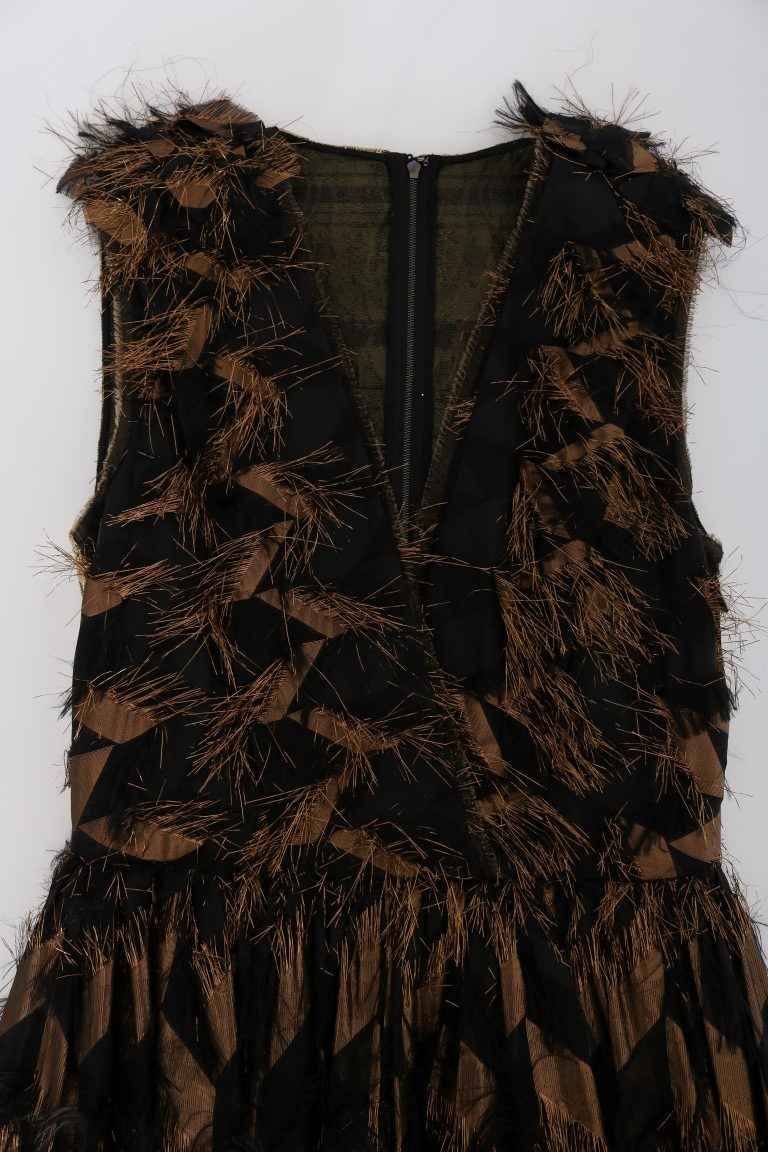 Dolce & Gabbana Black Silk Brown Fringes A-Line Dress - PreLoved & Luxe