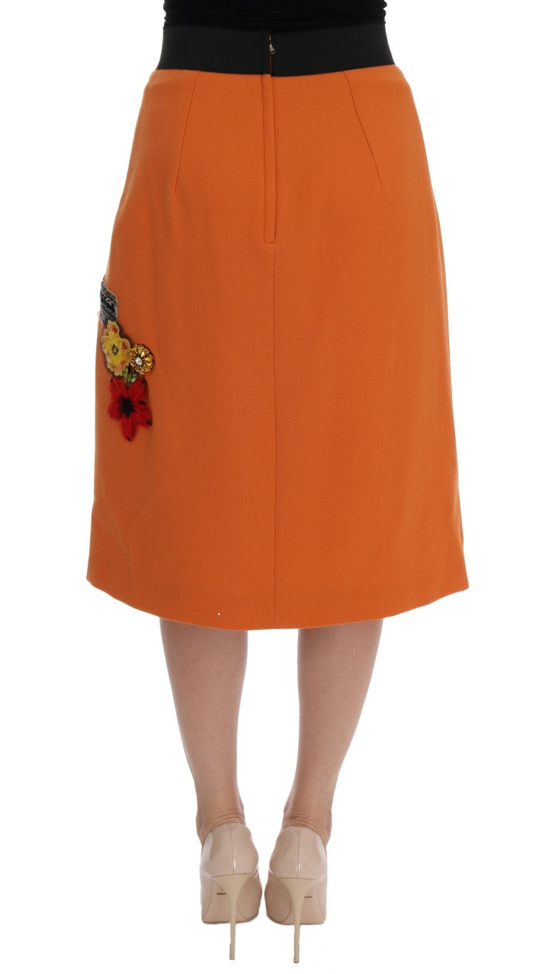 Dolce & Gabbana Orange Wool Crystal Sequin Appliques Skirt - PreLoved & Luxe