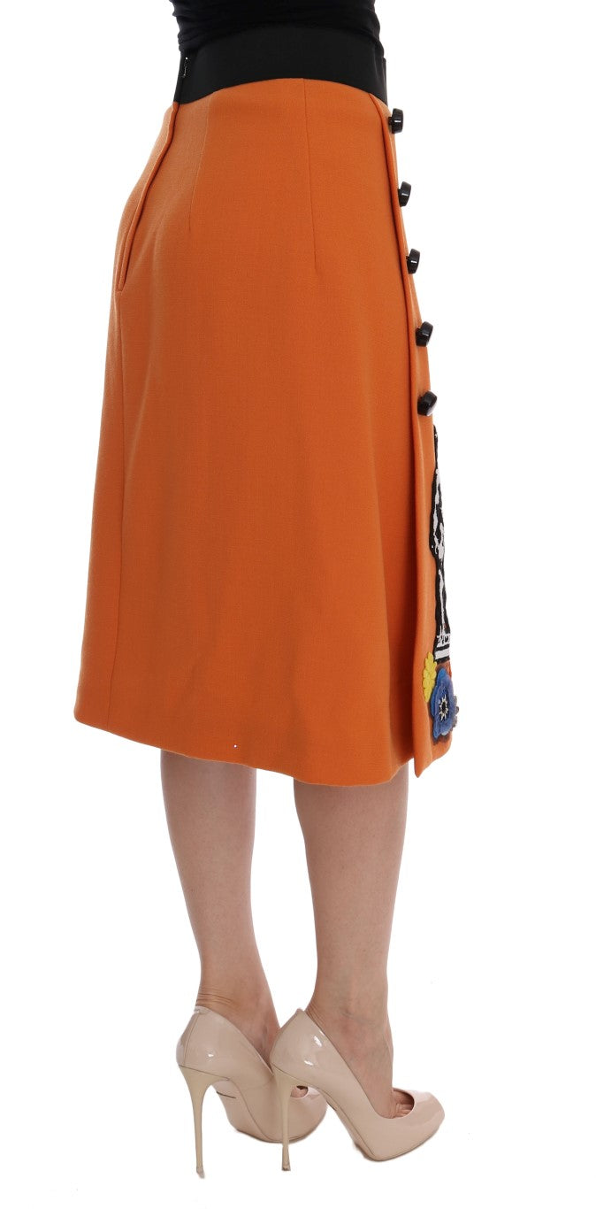 Dolce & Gabbana Orange Wool Crystal Sequin Appliques Skirt - PreLoved & Luxe