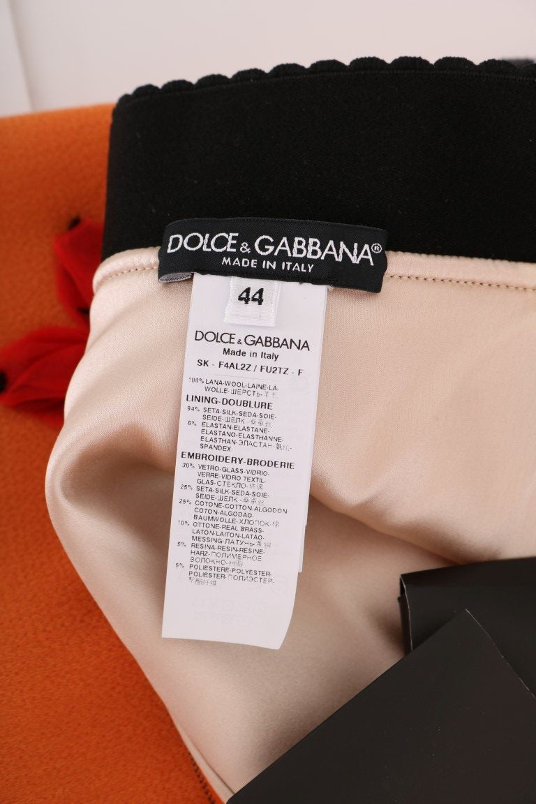 Dolce & Gabbana Orange Wool Crystal Sequin Appliques Skirt - PreLoved & Luxe