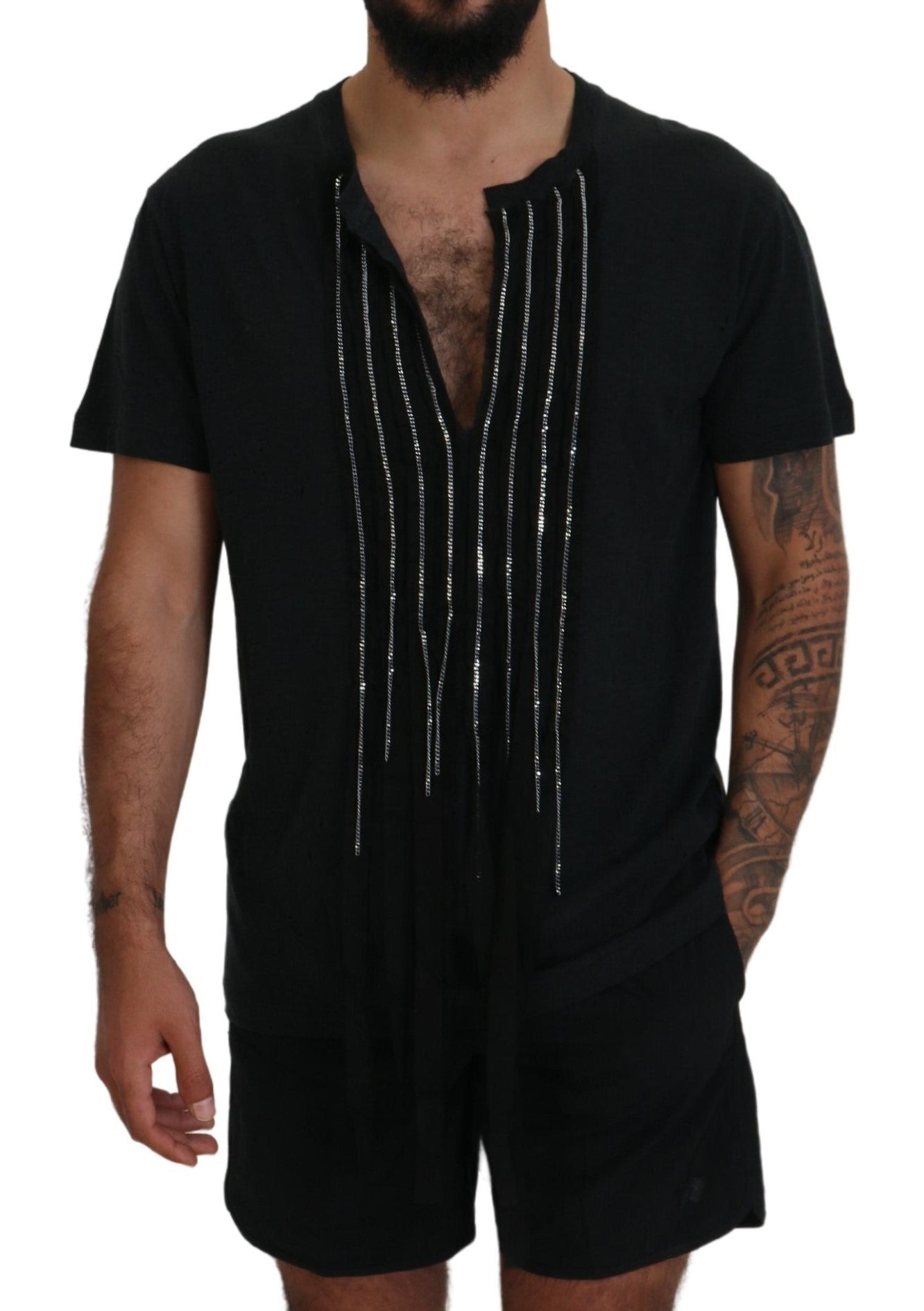Pre-Owned Dsquared² Black Chain Embellished Cotton Short Sleeve T-shirt