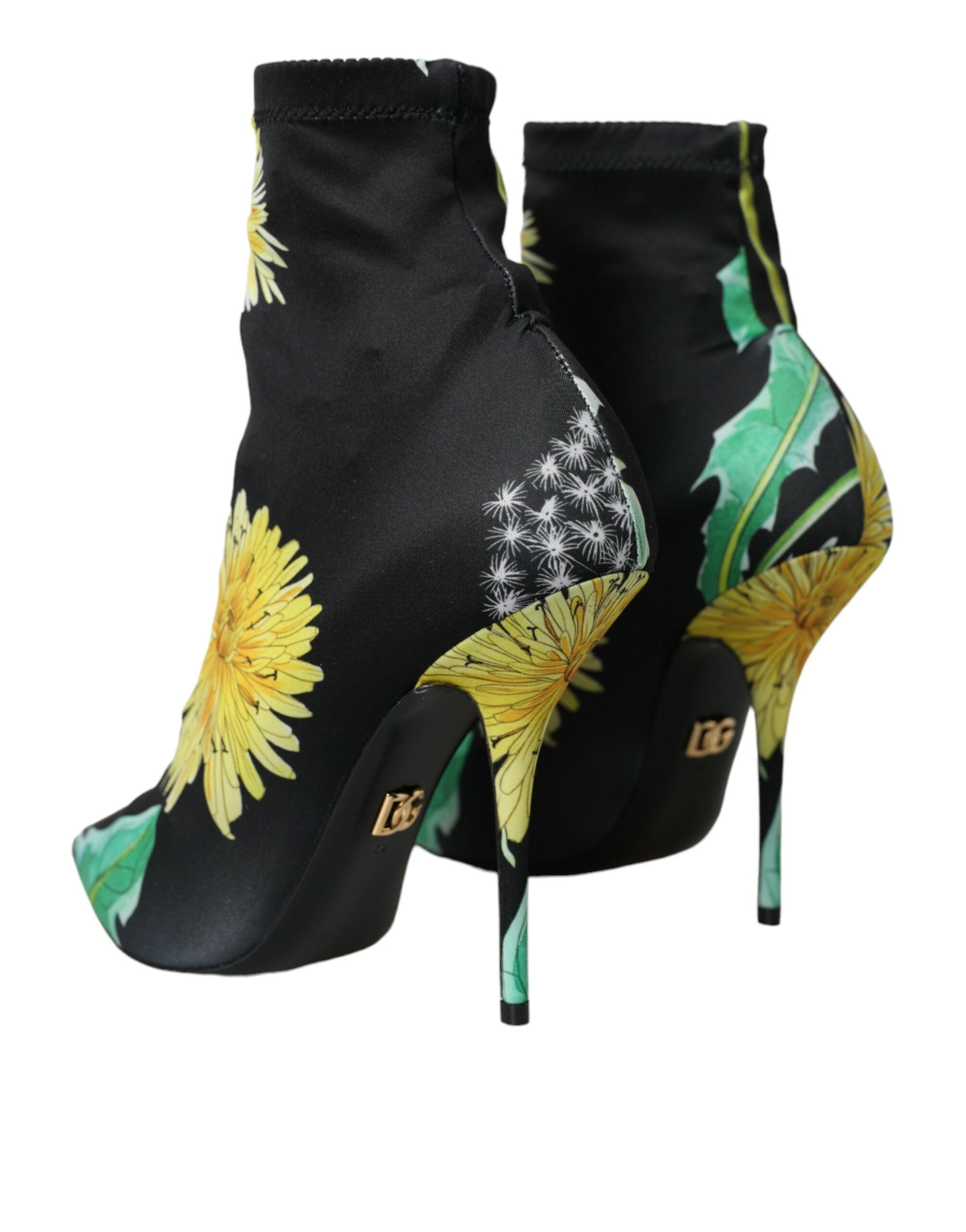 New Dolce & Gabbana Black Floral Jersey Stretch Ankle Boots Shoes