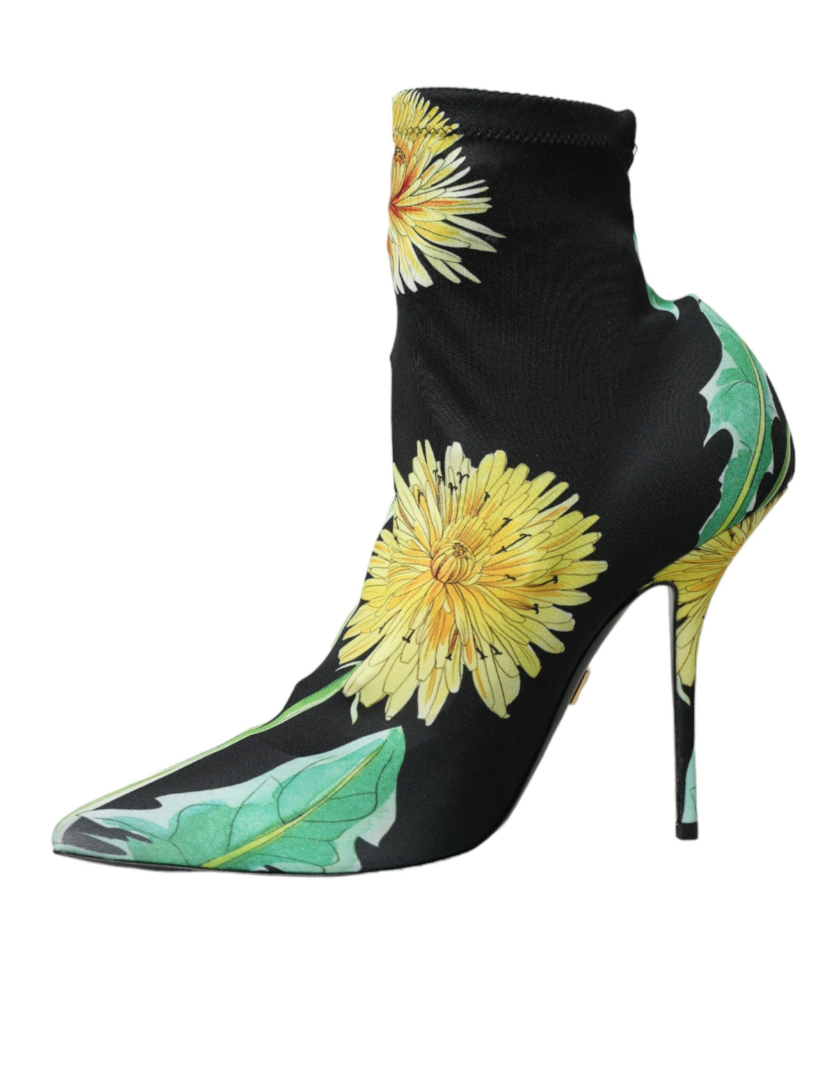 New Dolce & Gabbana Black Floral Jersey Stretch Ankle Boots Shoes