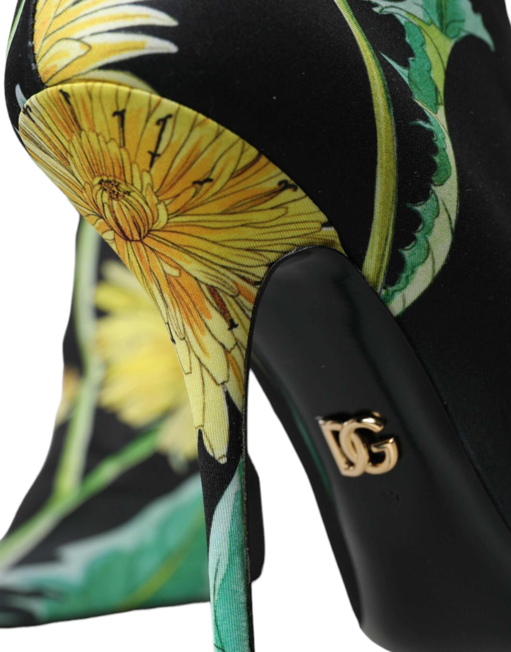 New Dolce & Gabbana Black Floral Jersey Stretch Ankle Boots Shoes