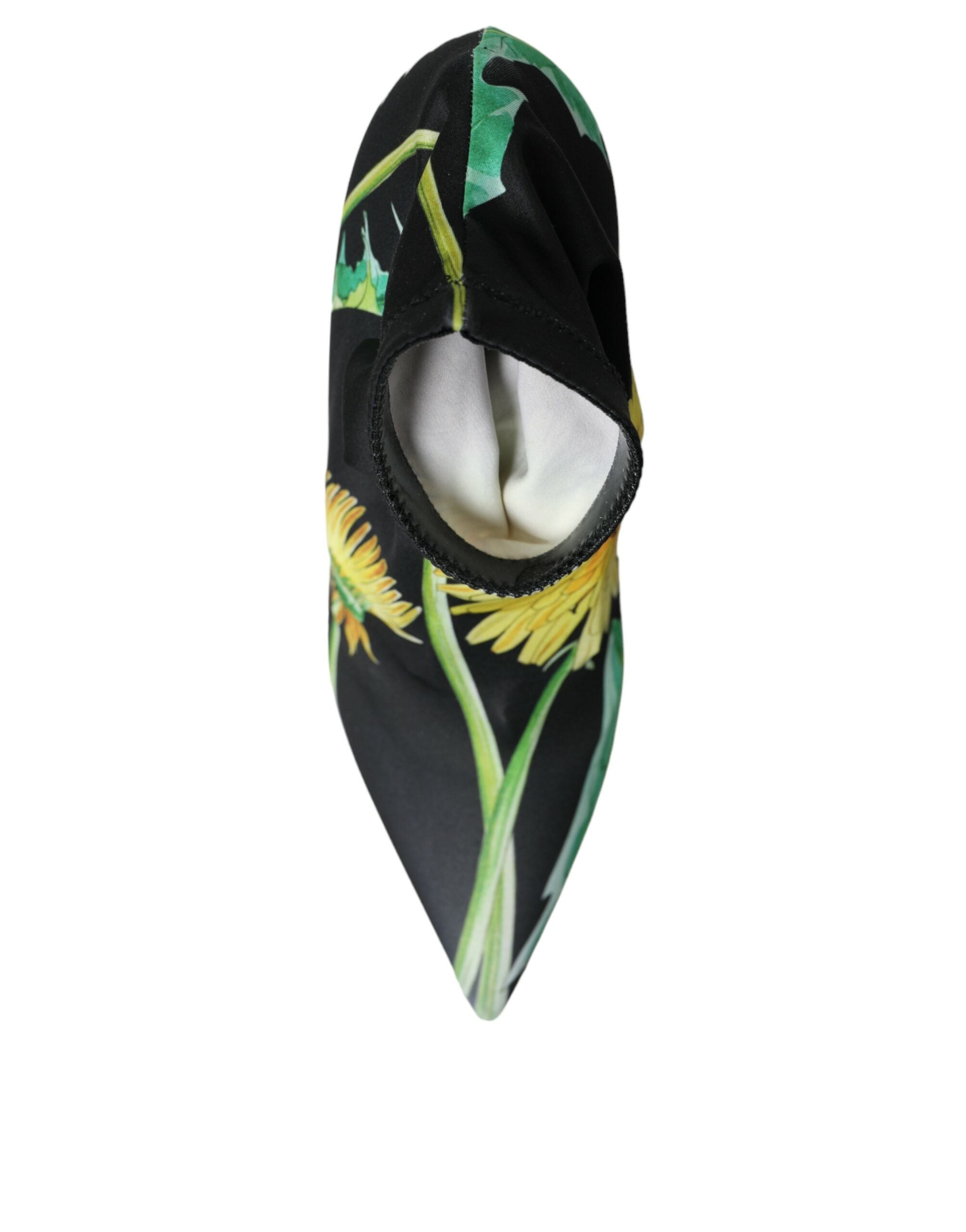 New Dolce & Gabbana Black Floral Jersey Stretch Ankle Boots Shoes