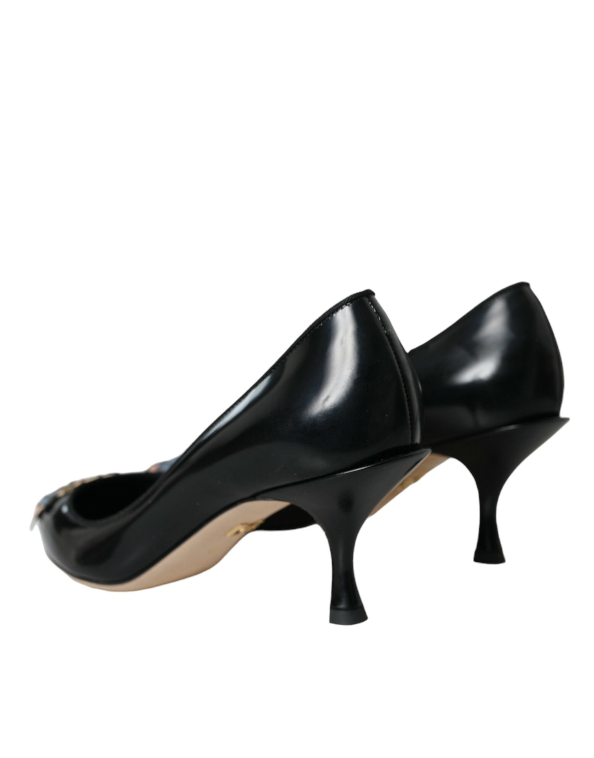 New Dolce & Gabbana Black Leather BOOM Patch Heels Pumps Shoes