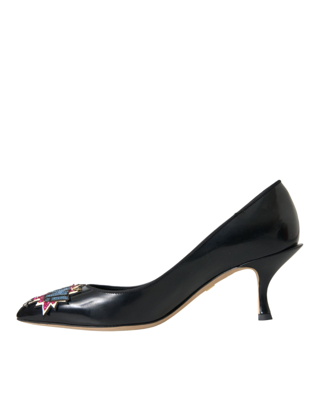 New Dolce & Gabbana Black Leather BOOM Patch Heels Pumps Shoes