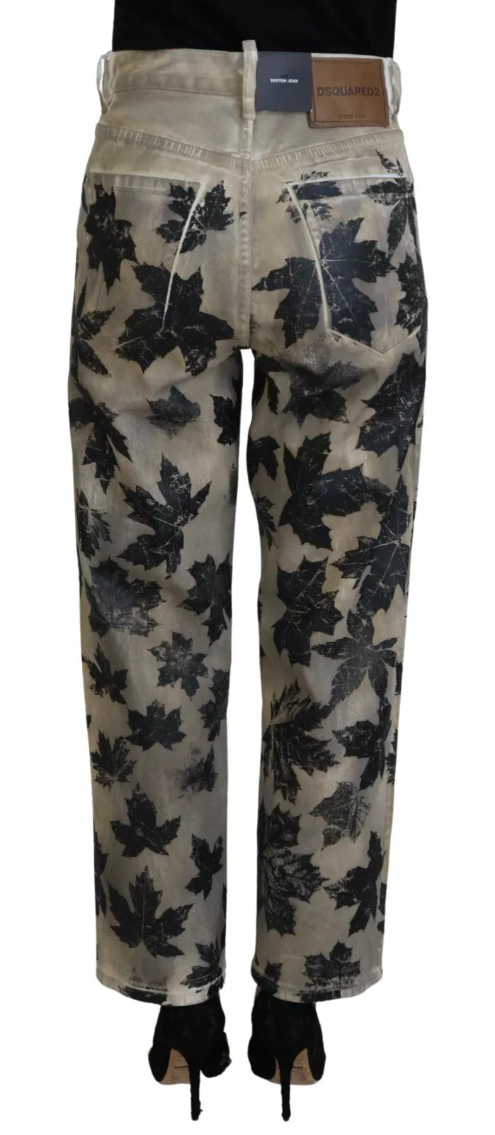 Dsquared² Beige Leaves Cotton High Waist Denim Jeans ton