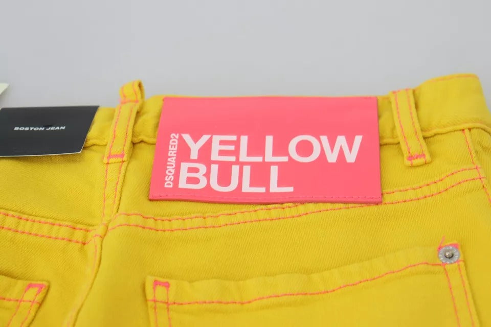 Dsquared² Yellow Cotton High Waist Straight Denim ton Jeans