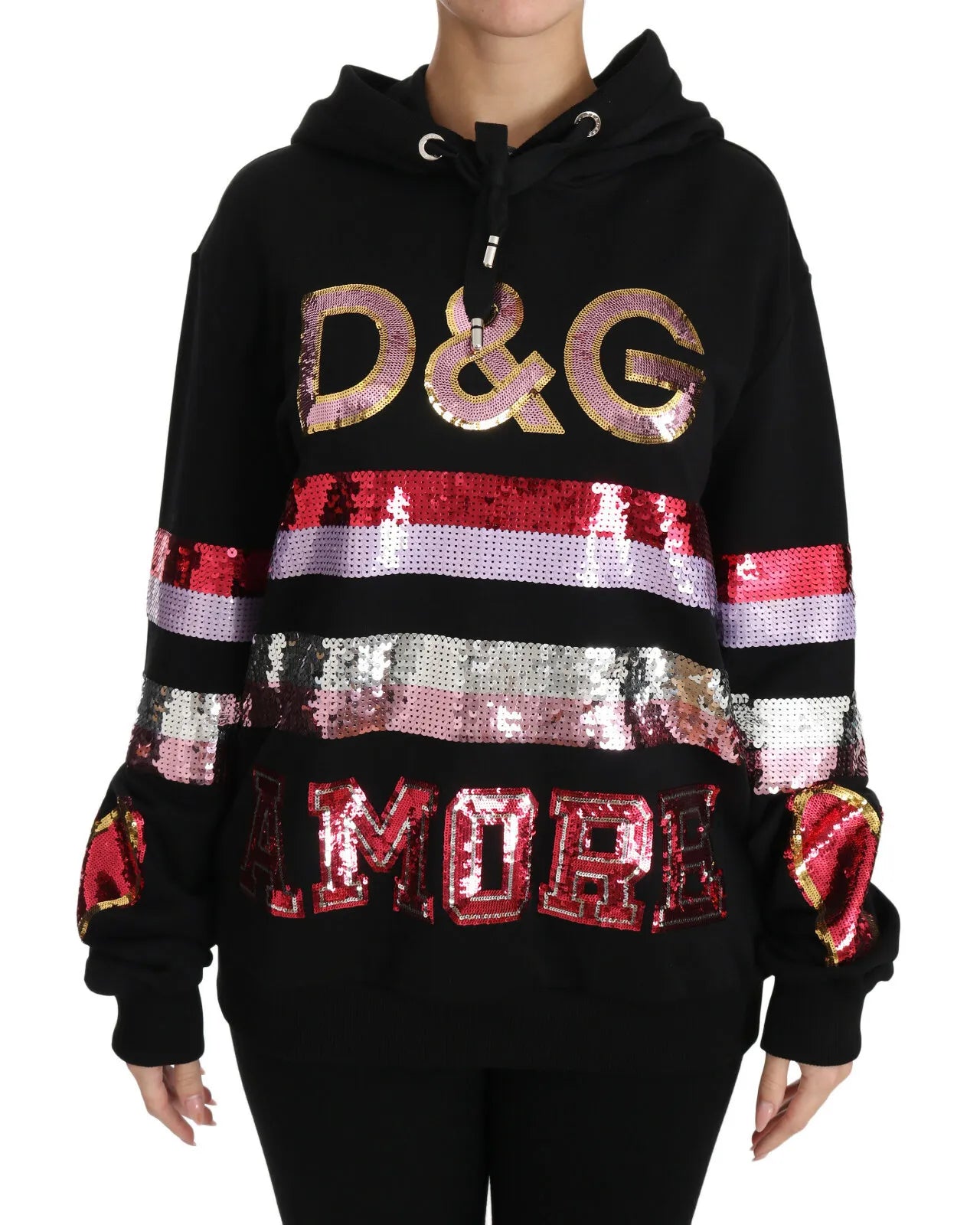 Pre-Owned Dolce & Gabbana DG Sequined Hooded Pullover Sweater