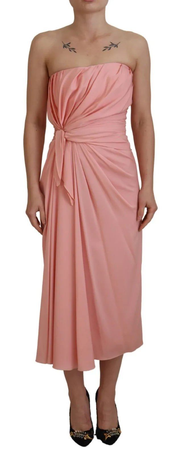 Pre-Owned Dolce & Gabbana Pink Silk Stretch Strapless Sheath Midi Dress Women's - Very Good