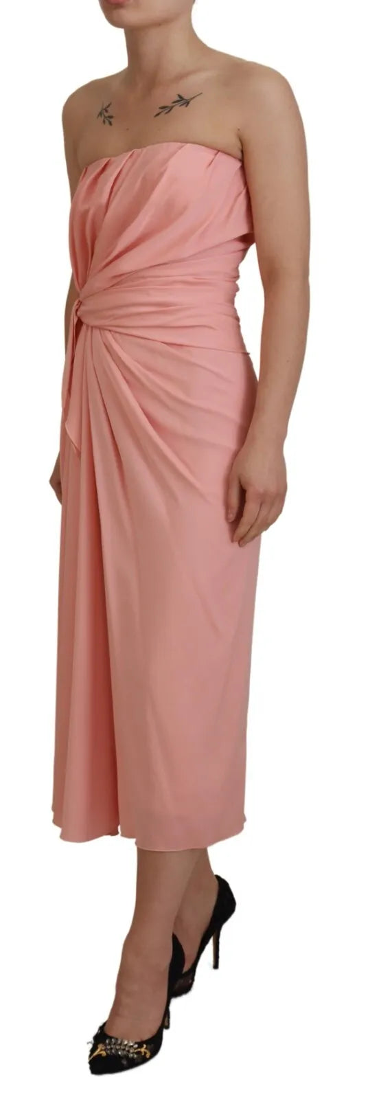 Pre-Owned Dolce & Gabbana Pink Silk Stretch Strapless Sheath Midi Dress Women's - Very Good