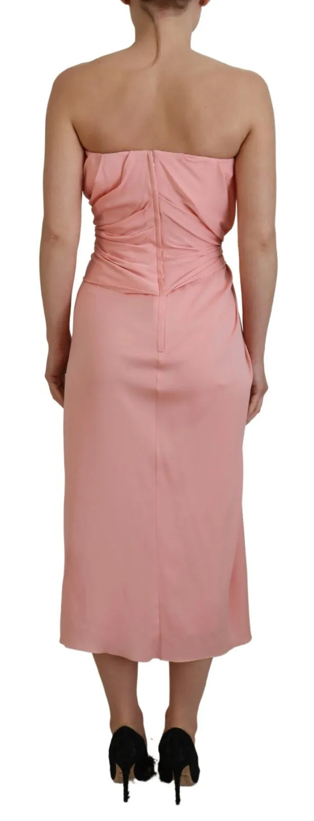 Pre-Owned Dolce & Gabbana Pink Silk Stretch Strapless Sheath Midi Dress Women's - Very Good