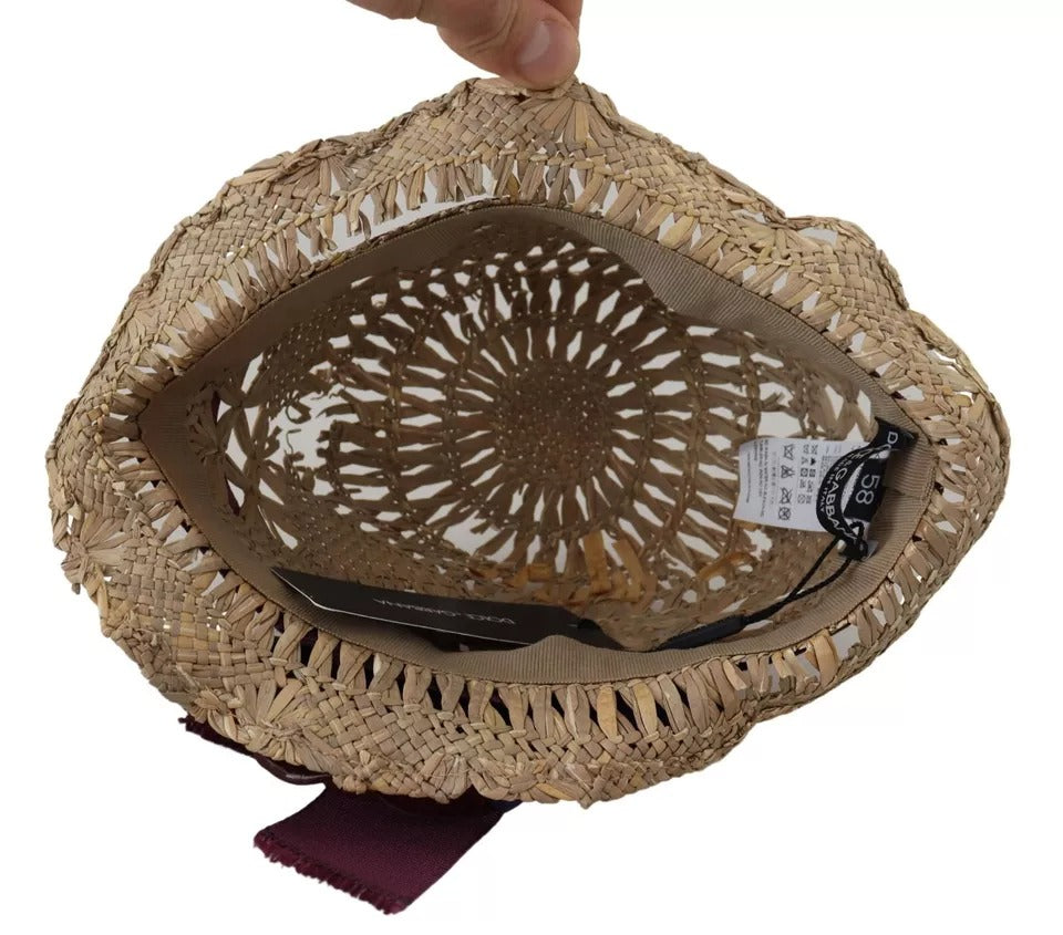Dolce & Gabbana Brown Ribbon Floral Embellished Straw Hat