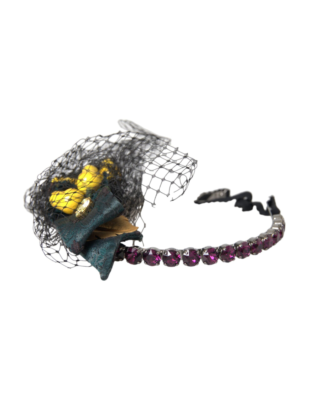 New Dolce & Gabbana Black Lemons Sicily Purple Crystal Net Headband Diadem