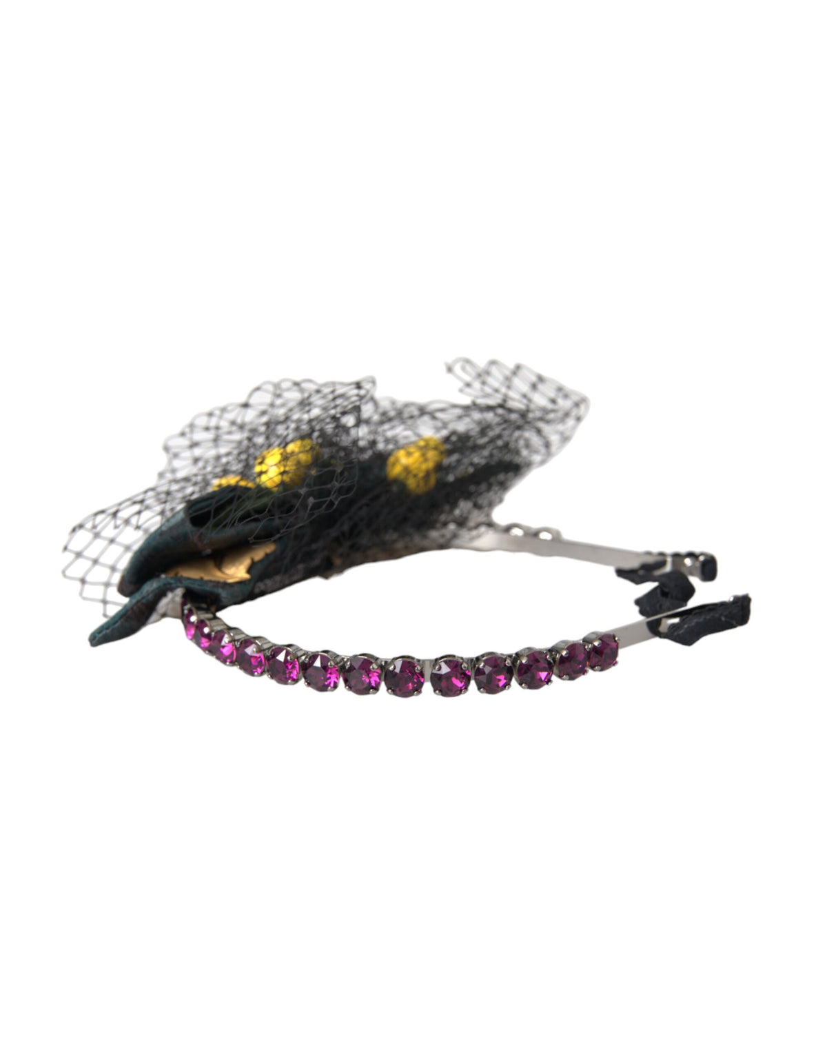 New Dolce & Gabbana Black Lemons Sicily Purple Crystal Net Headband Diadem