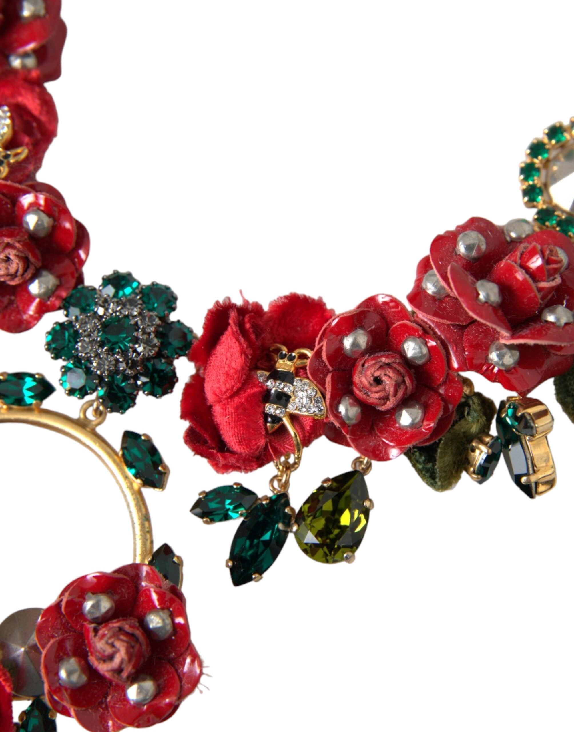 New Dolce & Gabbana Gold Link Chain RosePetal Crystal Pendant Necklace