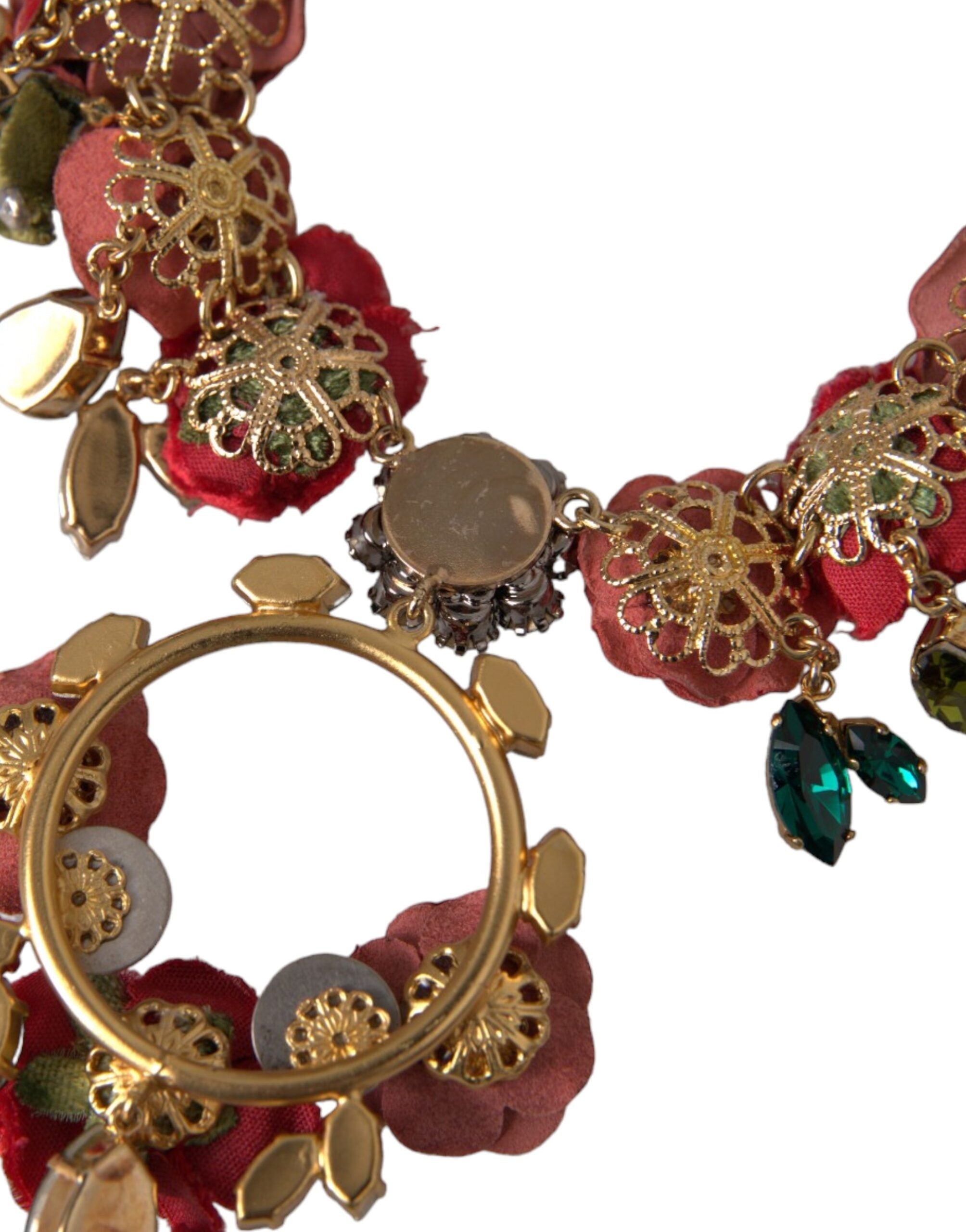 New Dolce & Gabbana Gold Link Chain RosePetal Crystal Pendant Necklace