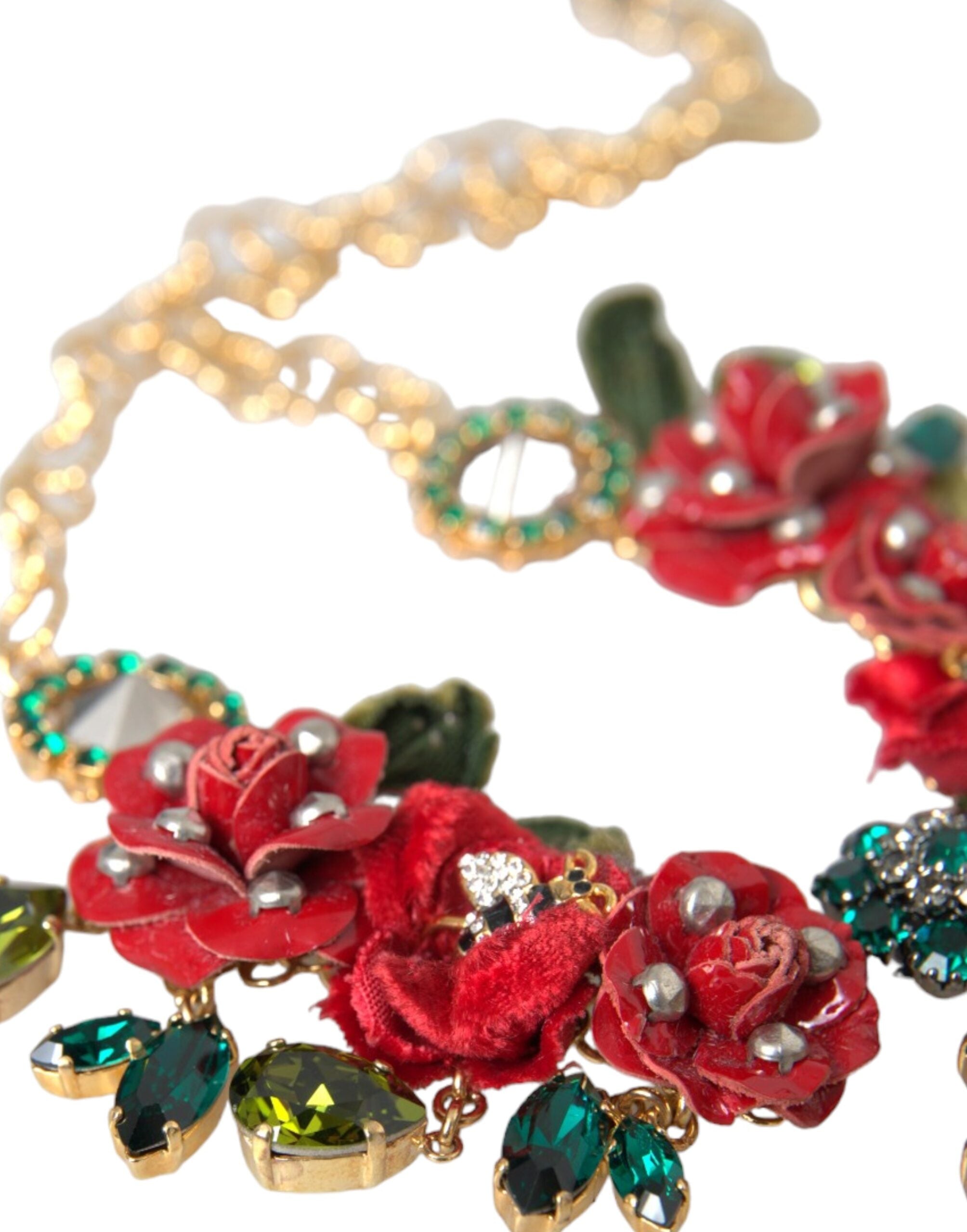 New Dolce & Gabbana Gold Link Chain RosePetal Crystal Pendant Necklace