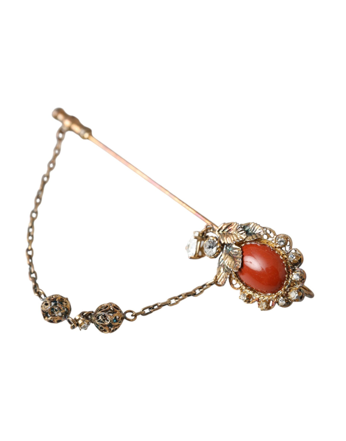 New Dolce & Gabbana Gold Crystal Chain 925 Sterling Silver Pin Brooch