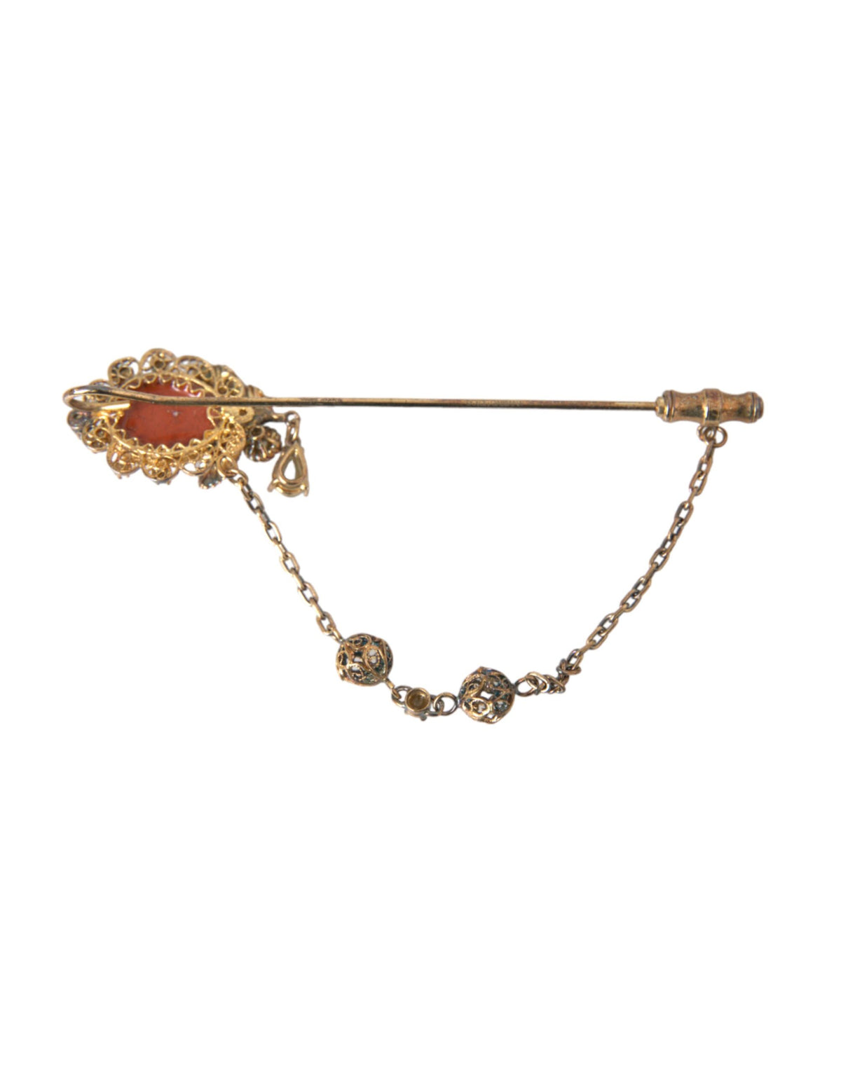 New Dolce & Gabbana Gold Crystal Chain 925 Sterling Silver Pin Brooch