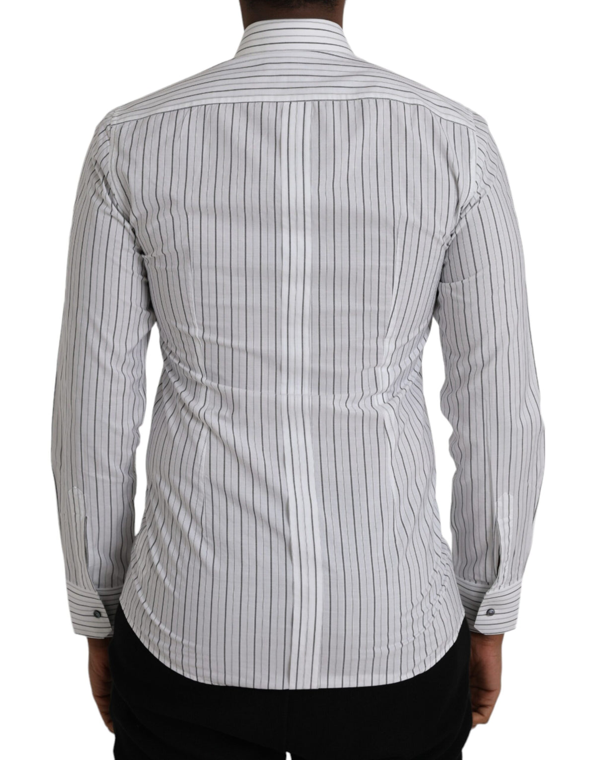 New Dolce & Gabbana Black White Striped Formal Dress GOLD Shirt