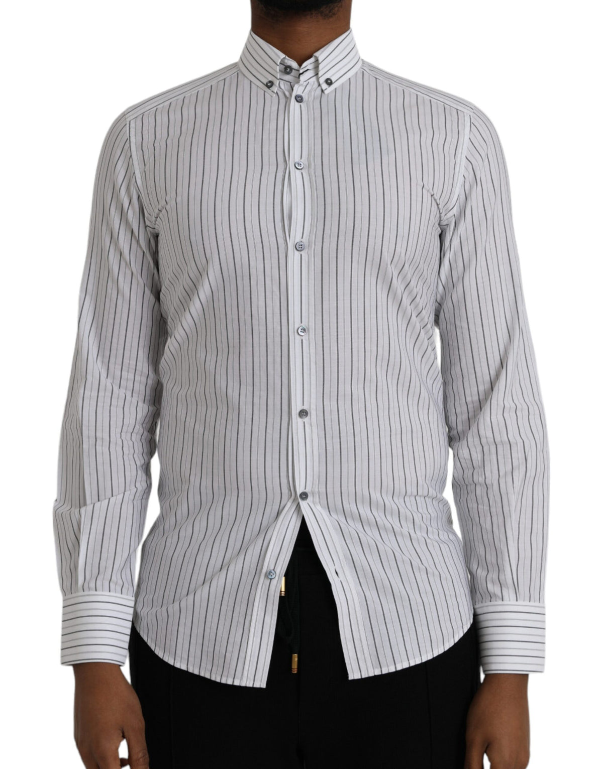 New Dolce & Gabbana Black White Striped Formal Dress GOLD Shirt