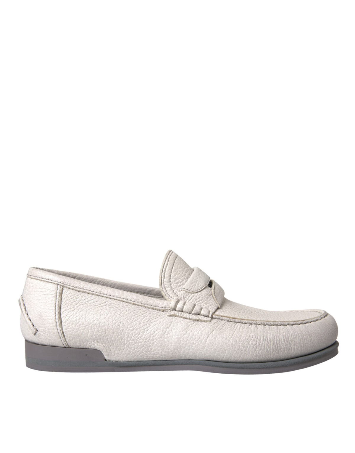 New Dolce & Gabbana White Gray Leather Slip Mocassin Shoes Loafer
