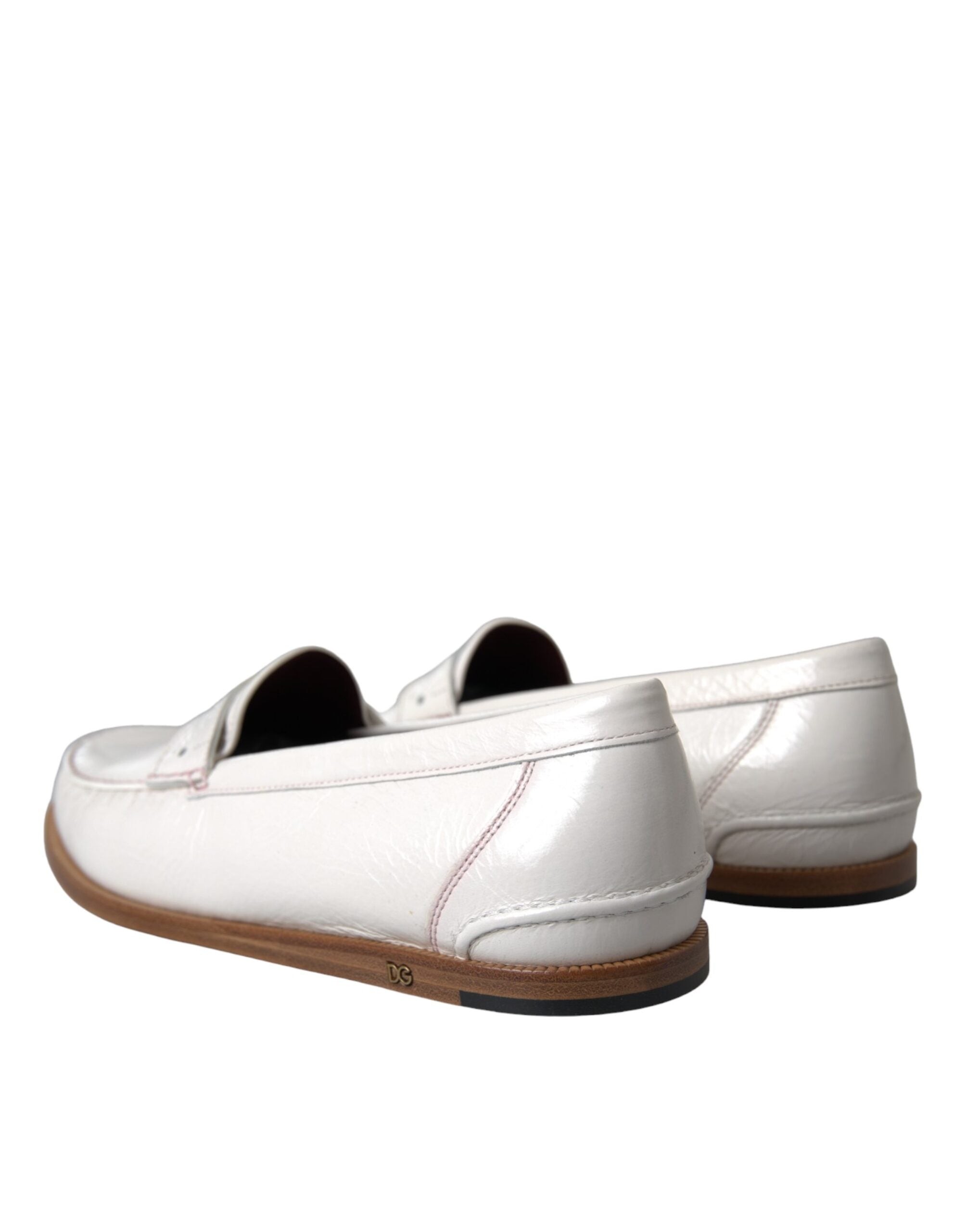 New Dolce & Gabbana White Leather Slip On Mocassin Loafers Shoes