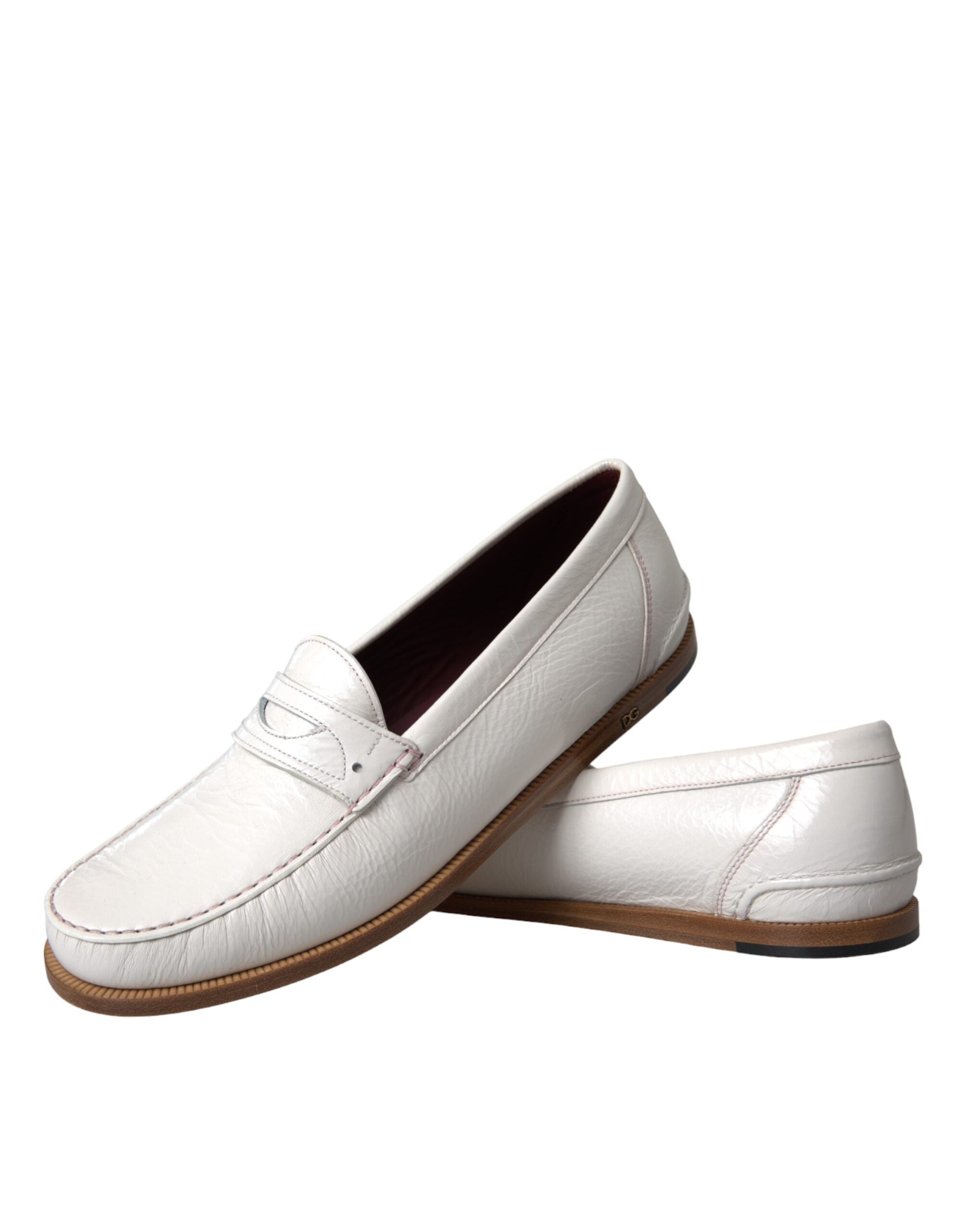 New Dolce & Gabbana White Leather Slip On Mocassin Loafers Shoes