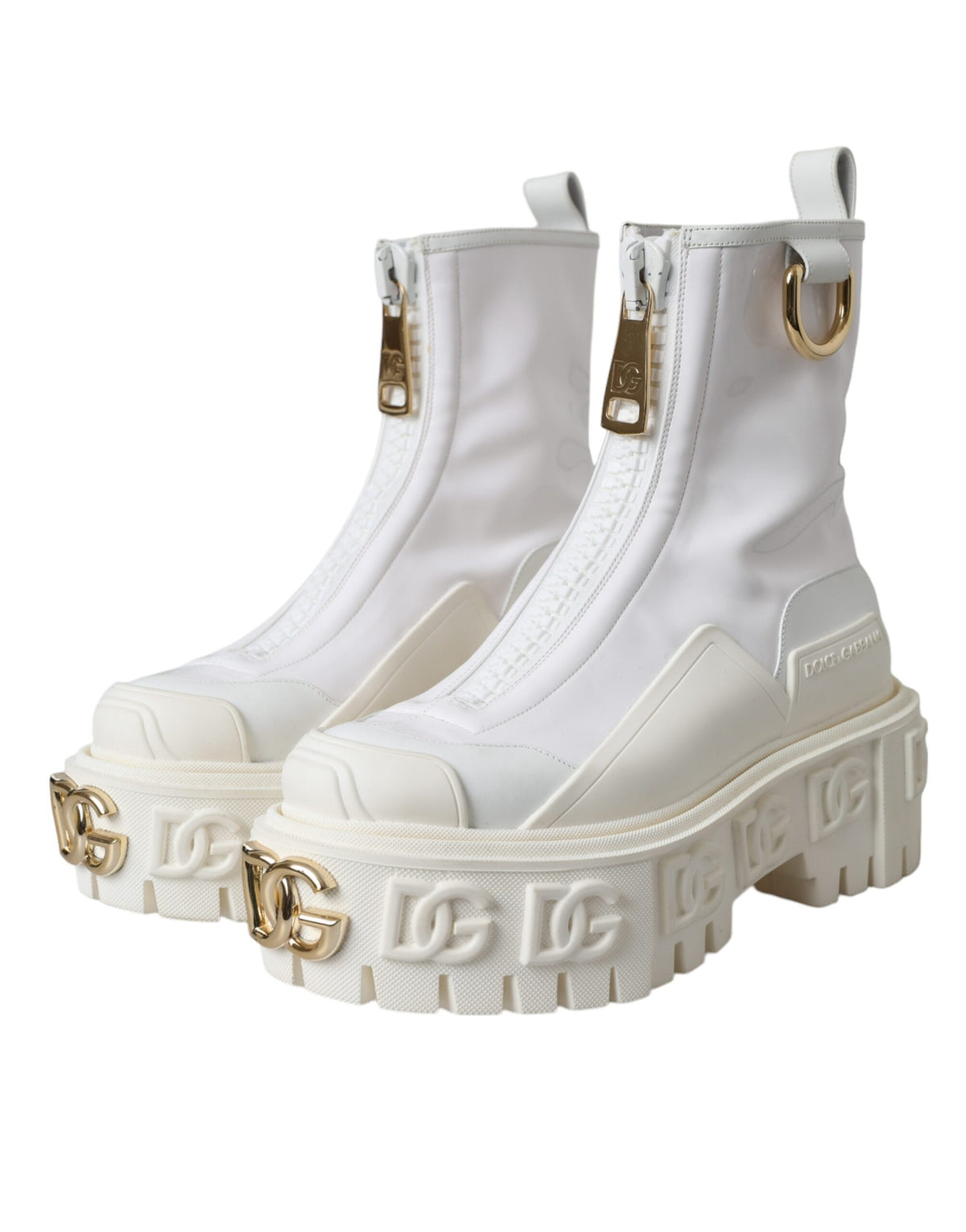 Pre-Owned Dolce & Gabbana White Leather Rubber Logo Ankle Boots Shoes Women's - Very Good