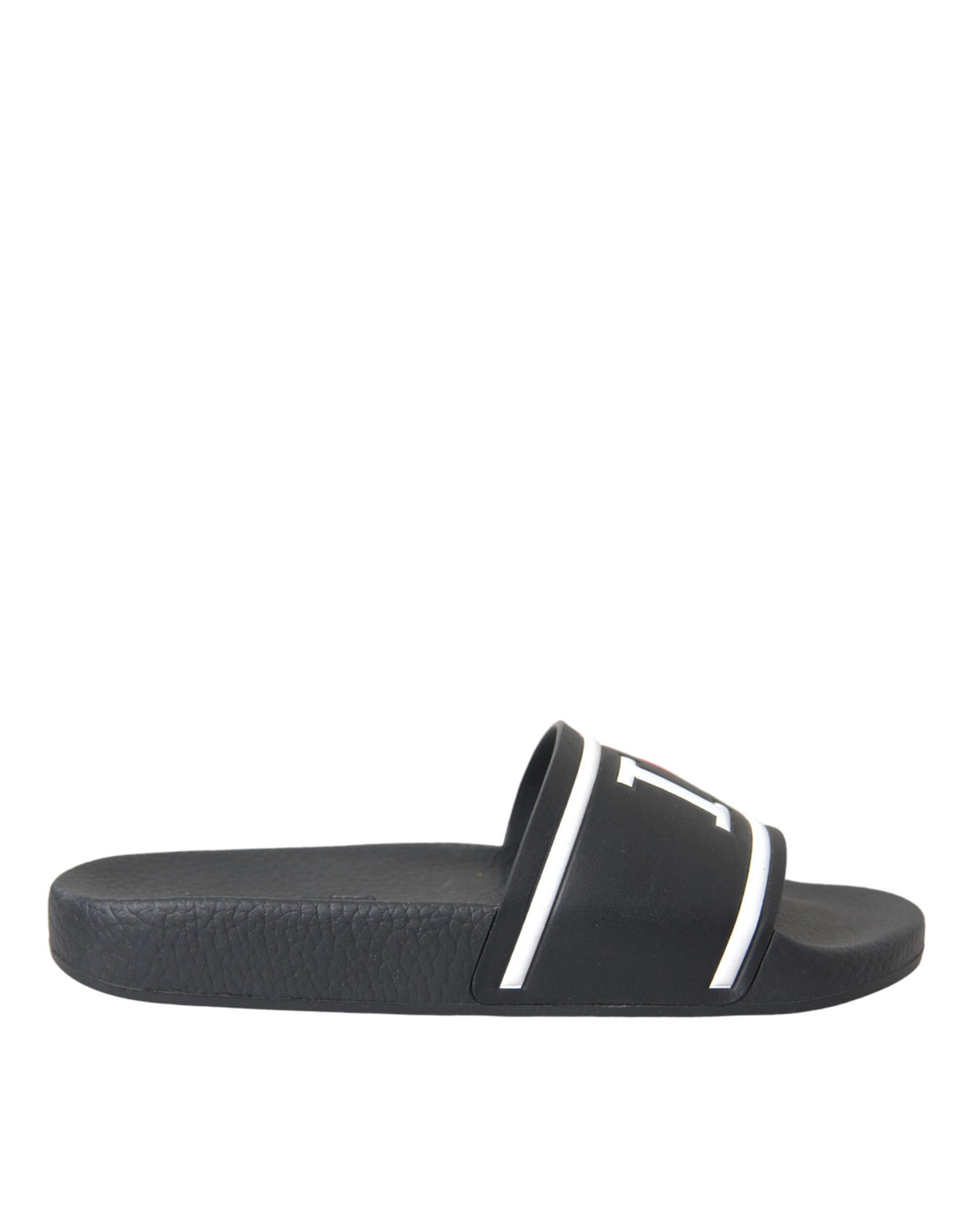 New Dolce & Gabbana Black Leather I Love D&G Sandals Slides Shoes