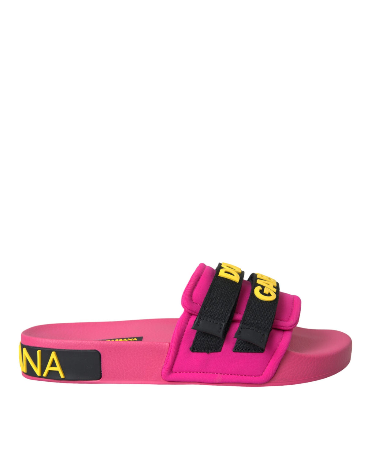 New Dolce & Gabbana Pink Black Logo Beachwear Flats Sandals Shoes