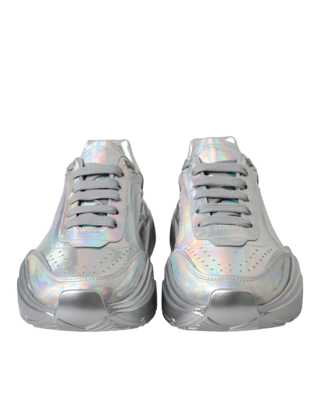 New Dolce & Gabbana Silver Iridescent DAYMASTER Leather Sneakers Shoes