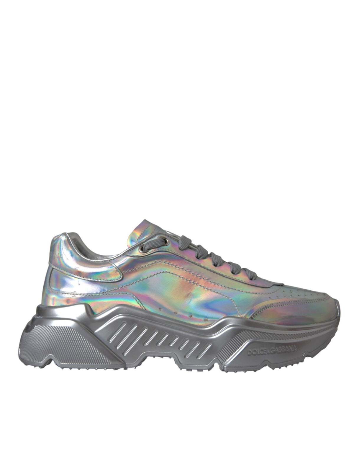 New Dolce & Gabbana Silver Iridescent DAYMASTER Leather Sneakers Shoes