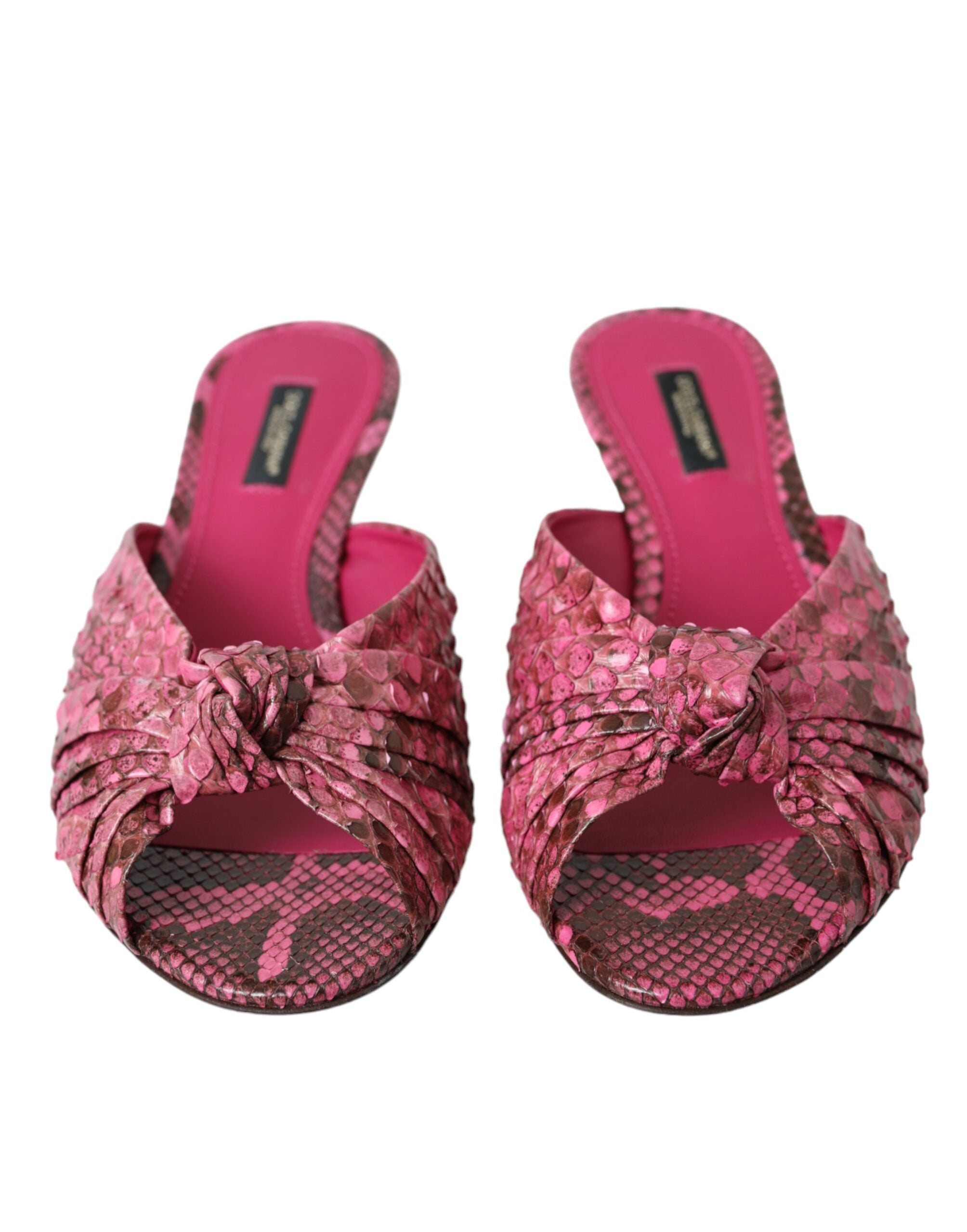 New Dolce & Gabbana Pink Exotic Leather Kitten Heels Slides Shoes