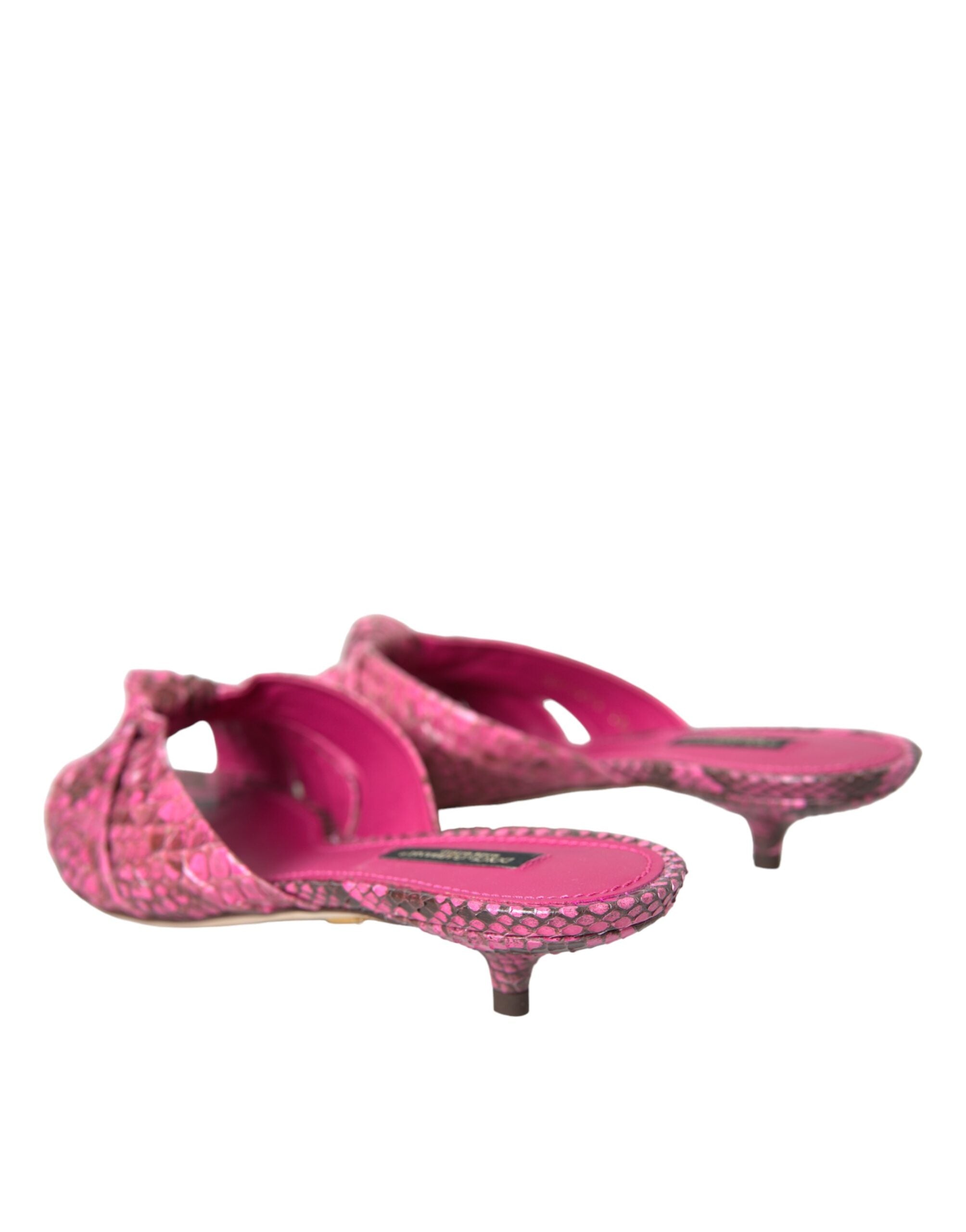 New Dolce & Gabbana Pink Exotic Leather Kitten Heels Slides Shoes
