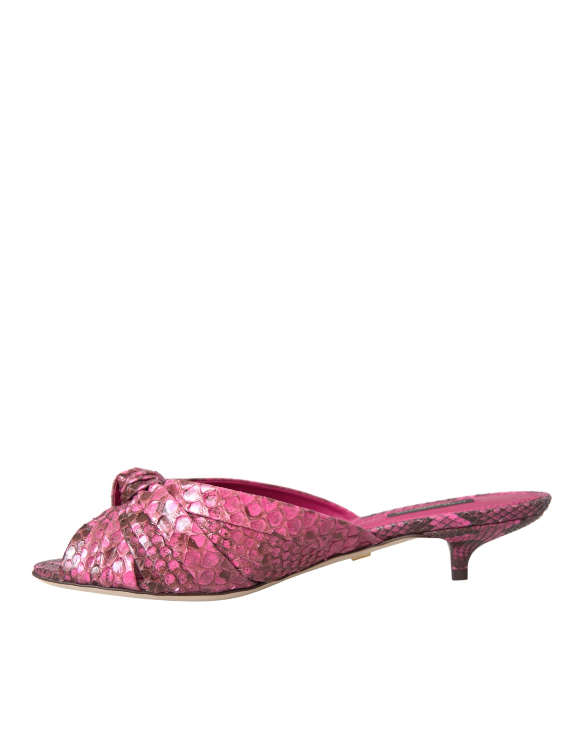 New Dolce & Gabbana Pink Exotic Leather Kitten Heels Slides Shoes