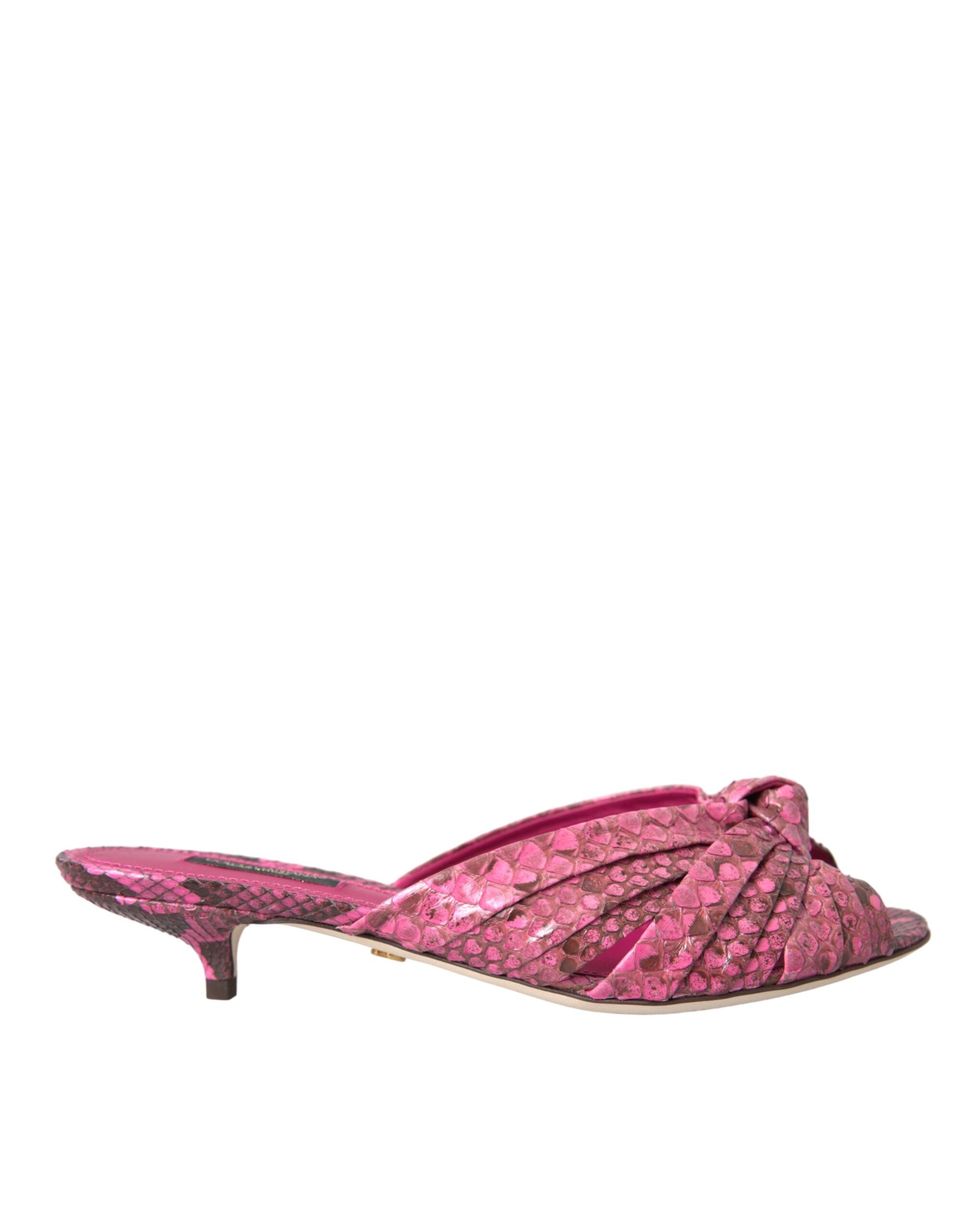 New Dolce & Gabbana Pink Exotic Leather Kitten Heels Slides Shoes