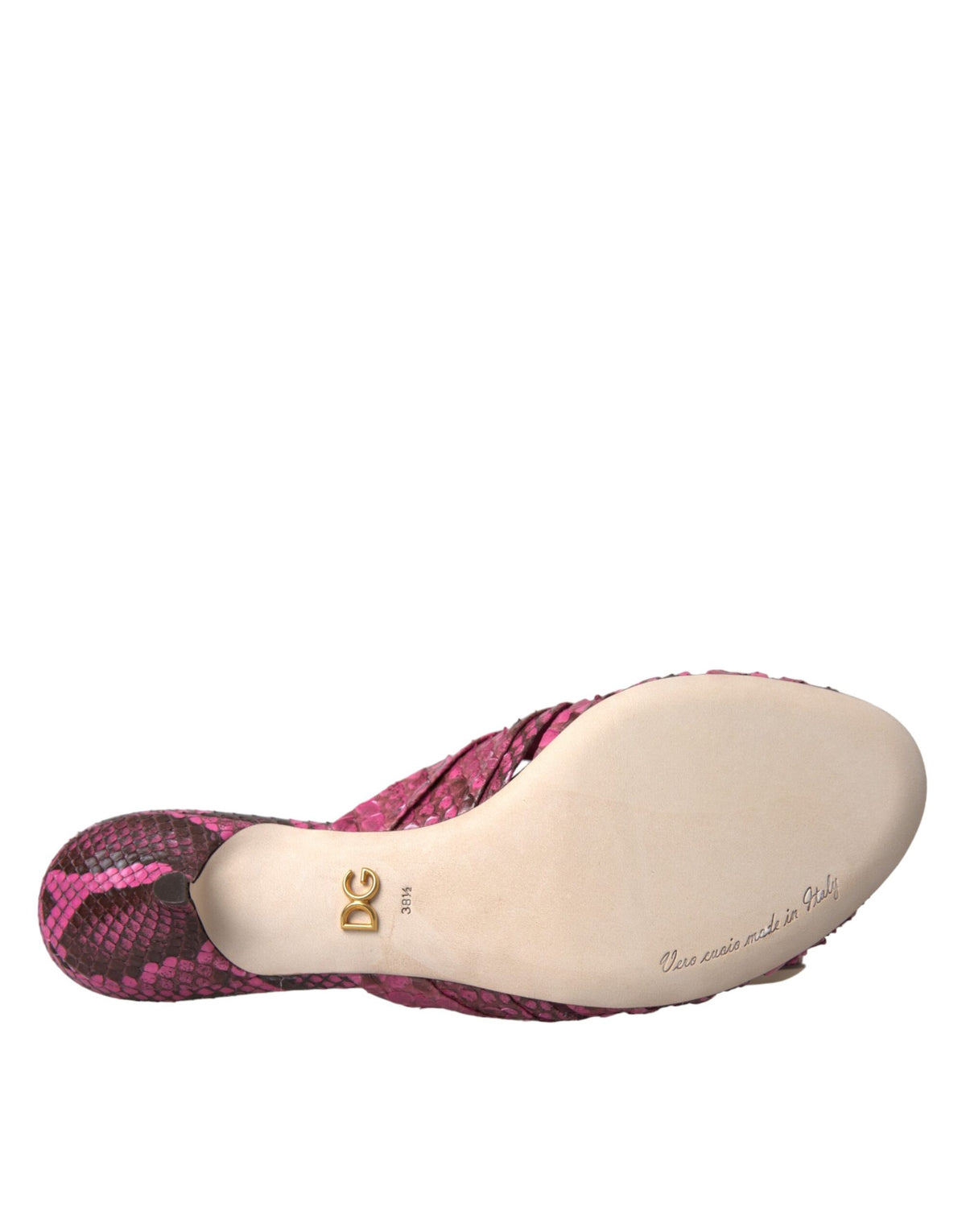 New Dolce & Gabbana Pink Exotic Leather Kitten Heels Slides Shoes