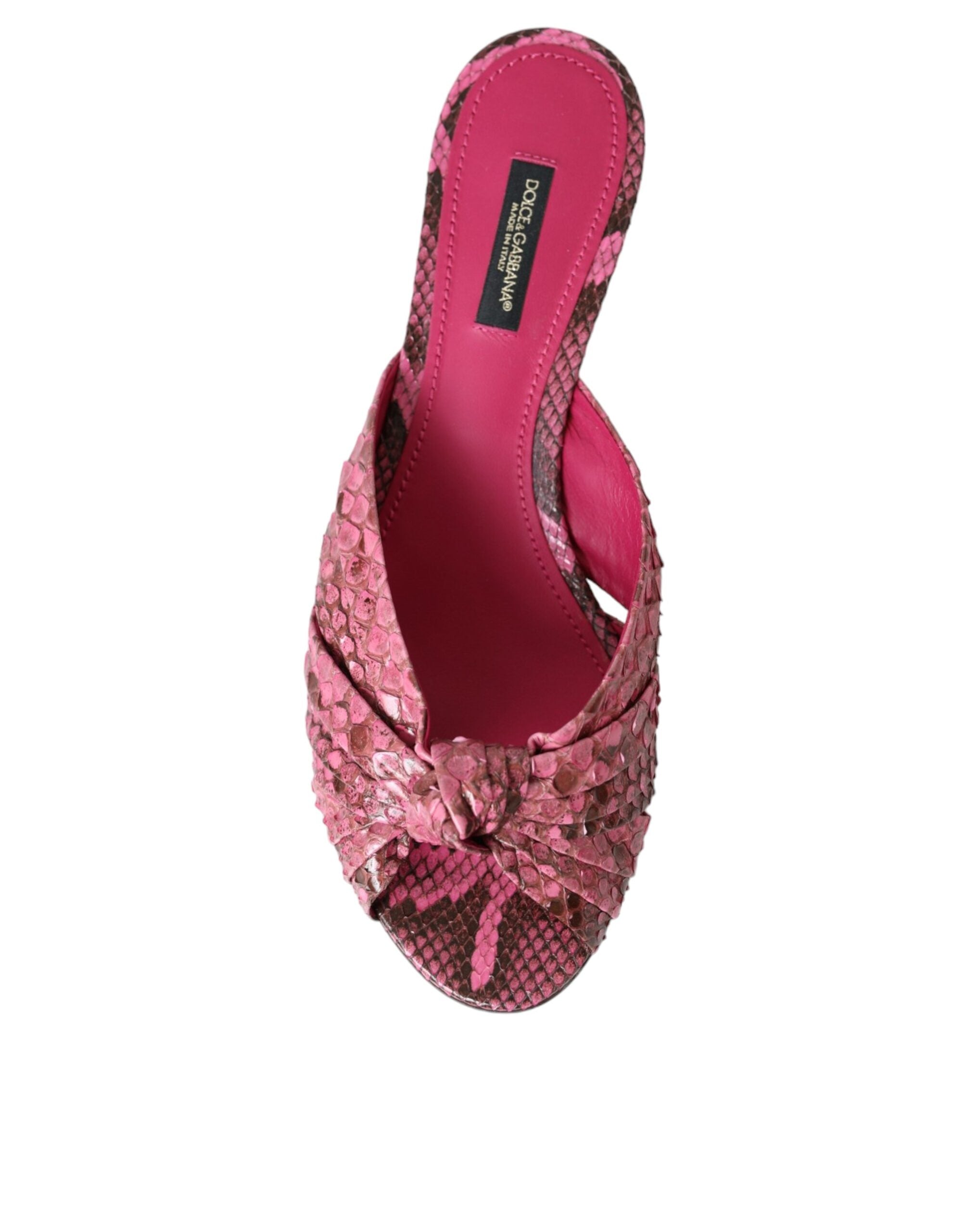 New Dolce & Gabbana Pink Exotic Leather Kitten Heels Slides Shoes