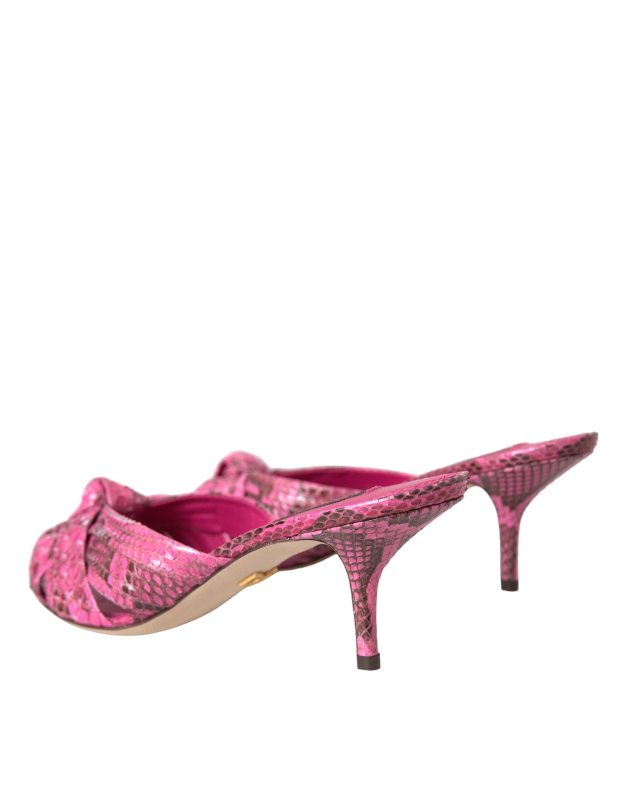 New Dolce & Gabbana Pink Exotic Leather Kitten Heels Slides Shoes