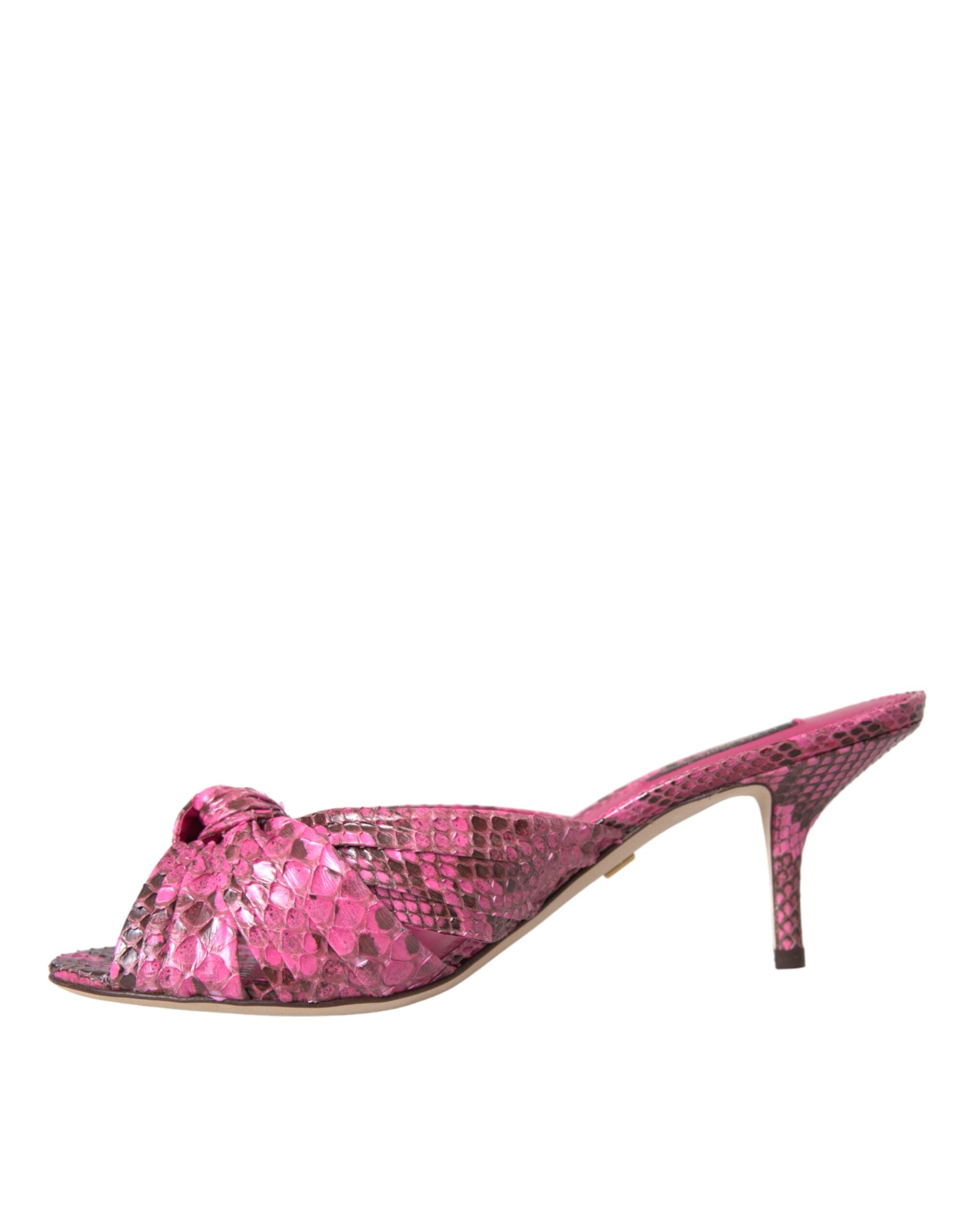New Dolce & Gabbana Pink Exotic Leather Kitten Heels Slides Shoes