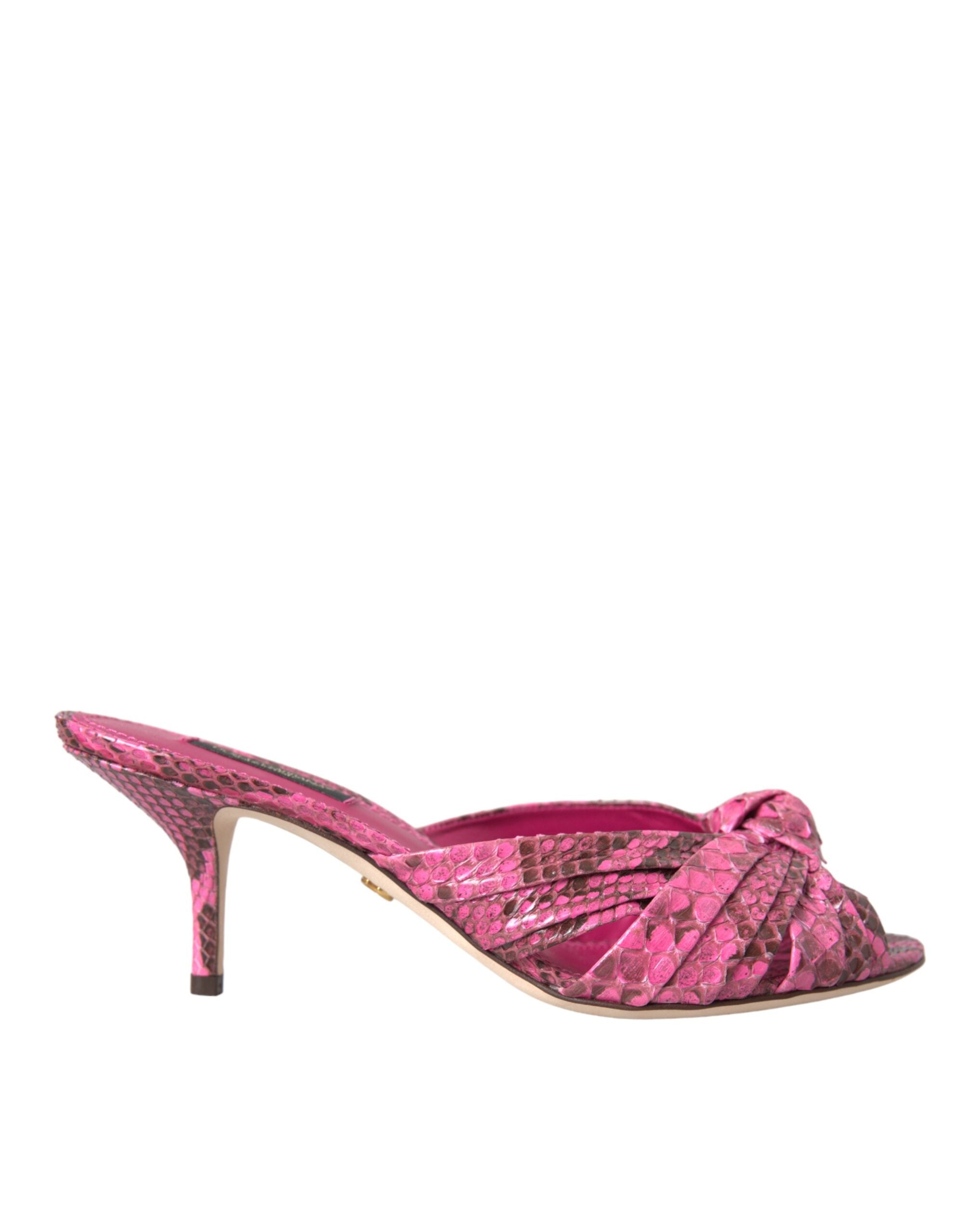 New Dolce & Gabbana Pink Exotic Leather Kitten Heels Slides Shoes